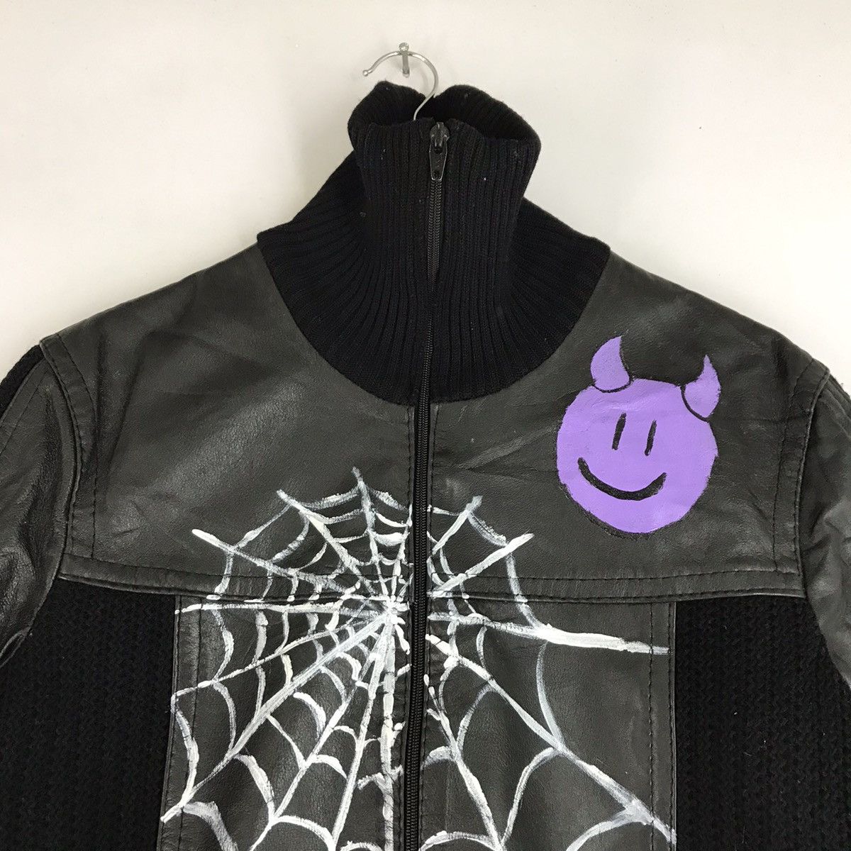 Vintage 🔥BINEFAR LEATHER KNIT ART CUSTOM SPIDER DEVIL JACKET Size US M / EU 48-50 / 2 - 3 Thumbnail