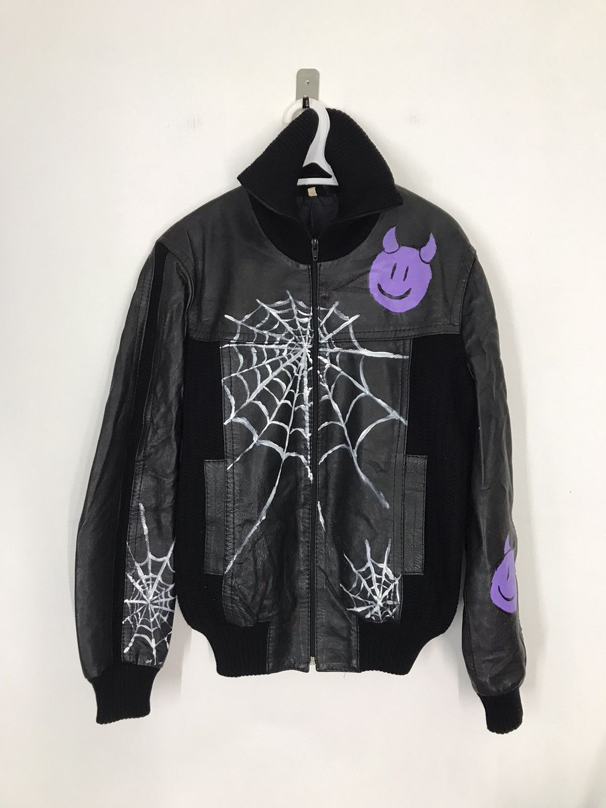 Vintage 🔥BINEFAR LEATHER KNIT ART CUSTOM SPIDER DEVIL JACKET | Grailed