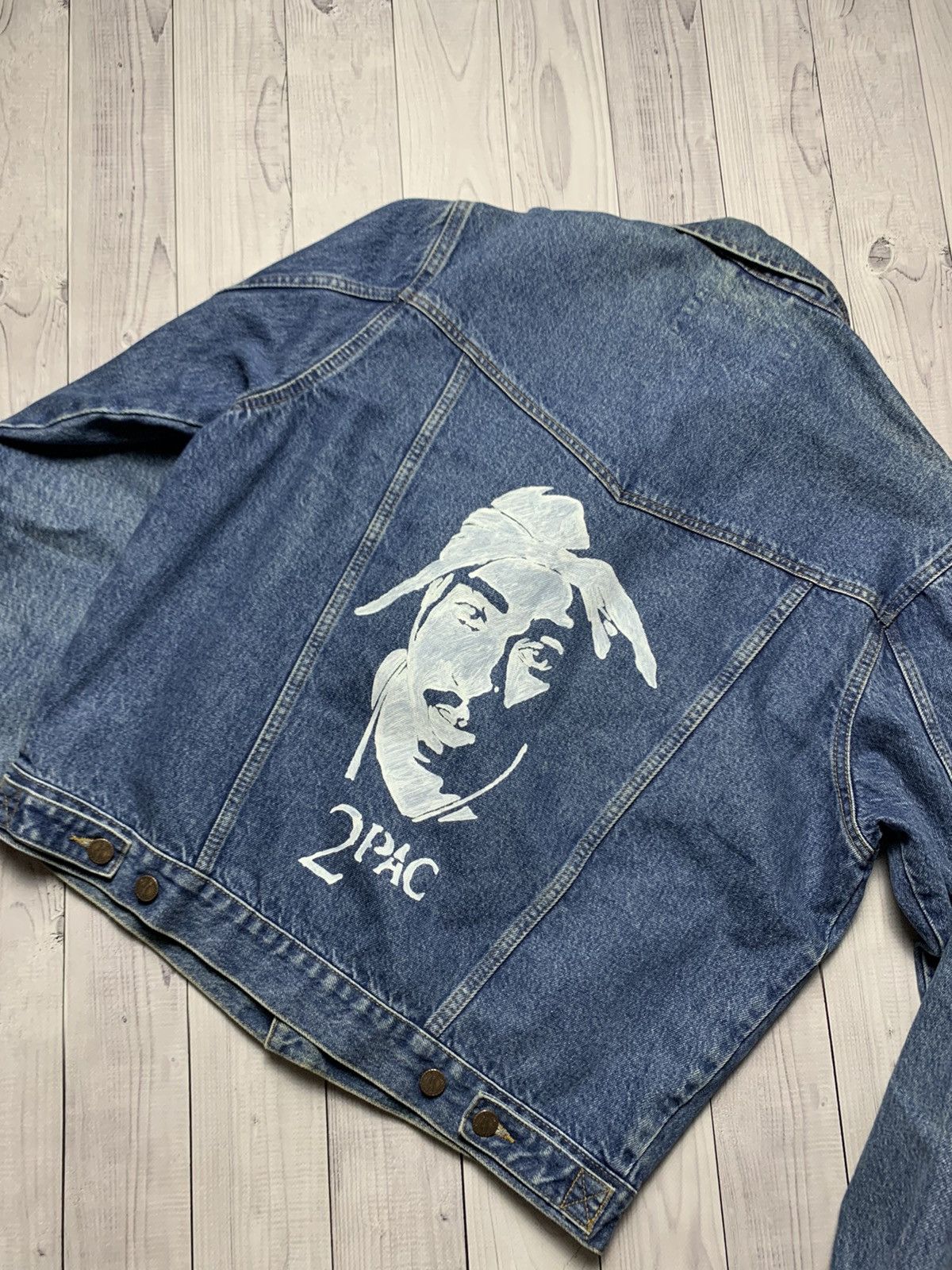 Rap Tees × Vintage × Wrangler Vintage Denim jacket 2Pac TuPac Wrangler Custom Rare Size M Size US M / EU 48-50 / 2 - 7 Thumbnail
