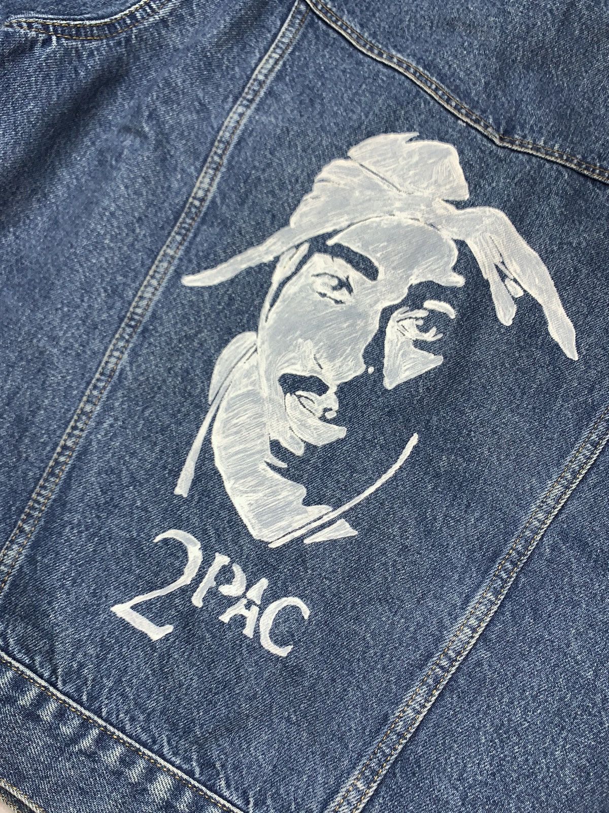 Rap Tees Vintage Wrangler Vintage Denim jacket 2Pac TuPac Wrangler Custom Rare Size M Grailed