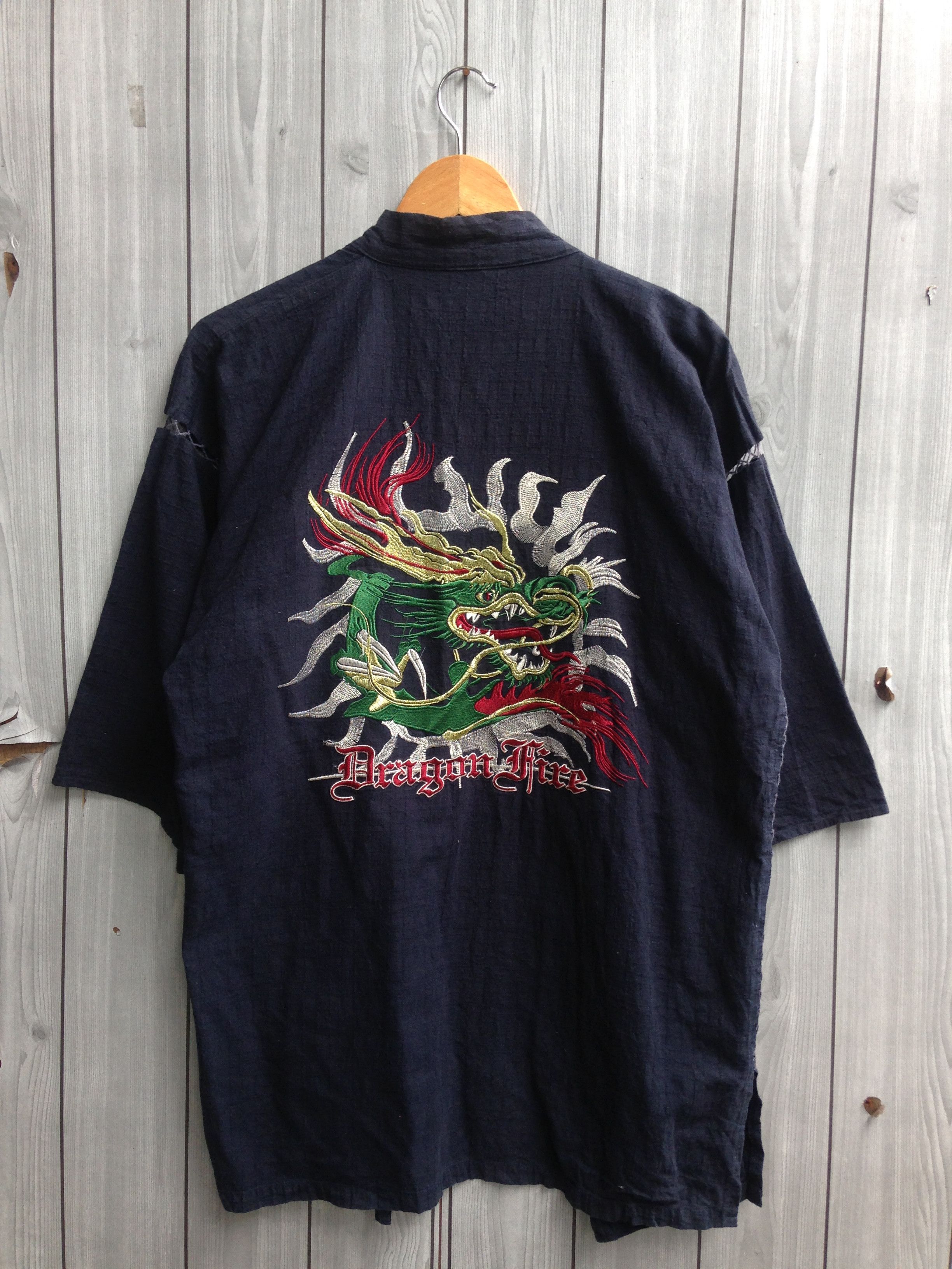Japanese Brand Dragon Fire Embroidered Graphic Kimono Size US L / EU 52-54 / 3 - 1 Thumbnail