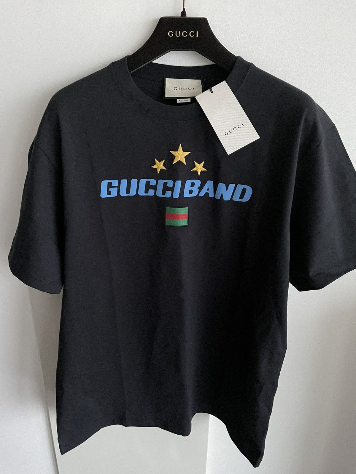 image of New Sold Out Super Runway Gucci Band Logo Tee T-Shirt in Black, Men's (Size Small)