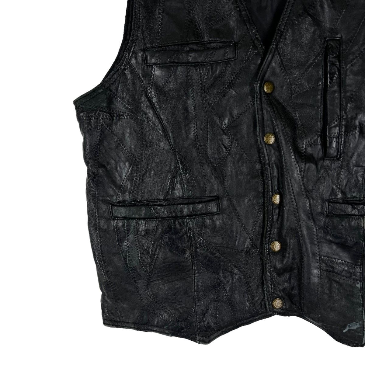Japanese Brand VINTAGE LEATHER VEST PATCH WORK DESIGN JAPAN MADE Size US M / EU 48-50 / 2 - 4 Thumbnail