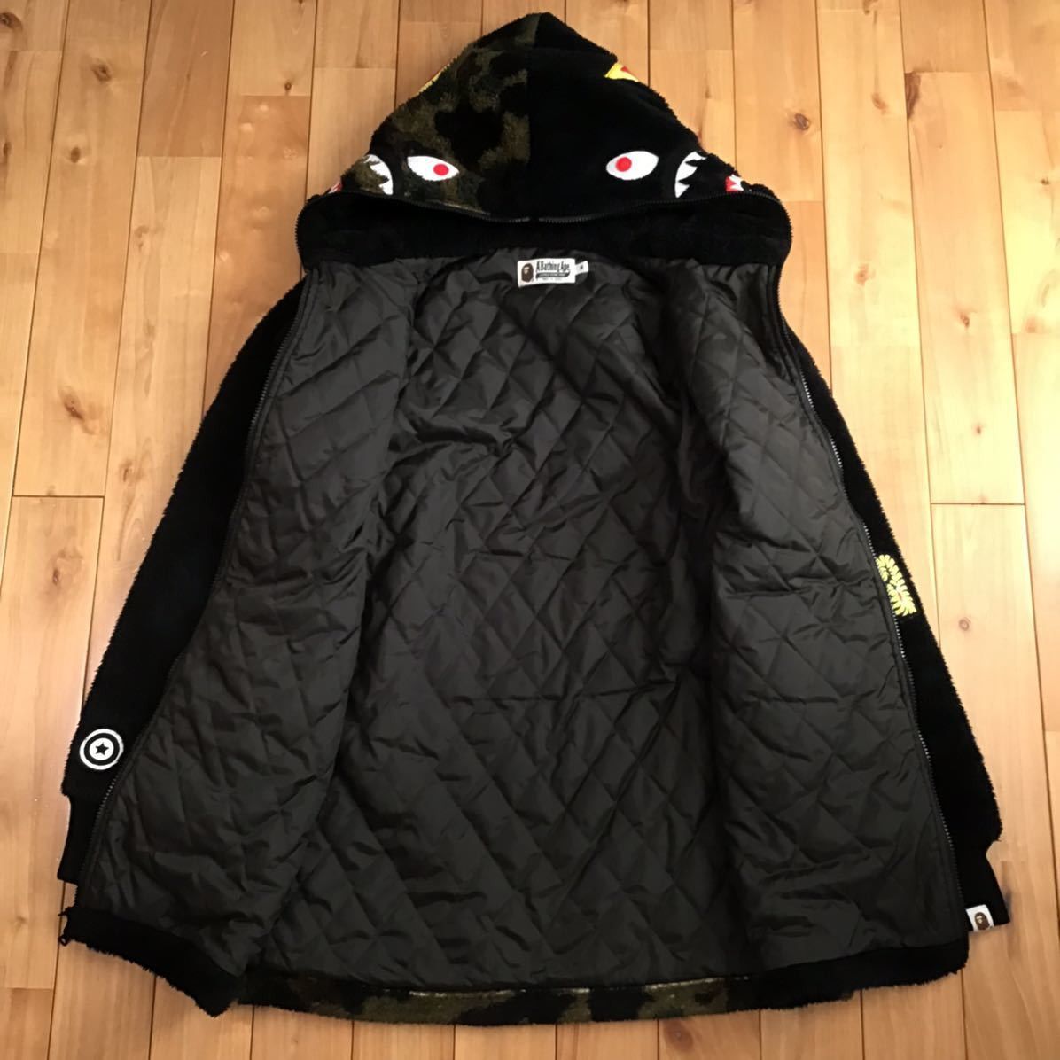 Bape BAPE Boar shark full zip hoodie black × 1st camo green Size US M / EU 48-50 / 2 - 3 Thumbnail