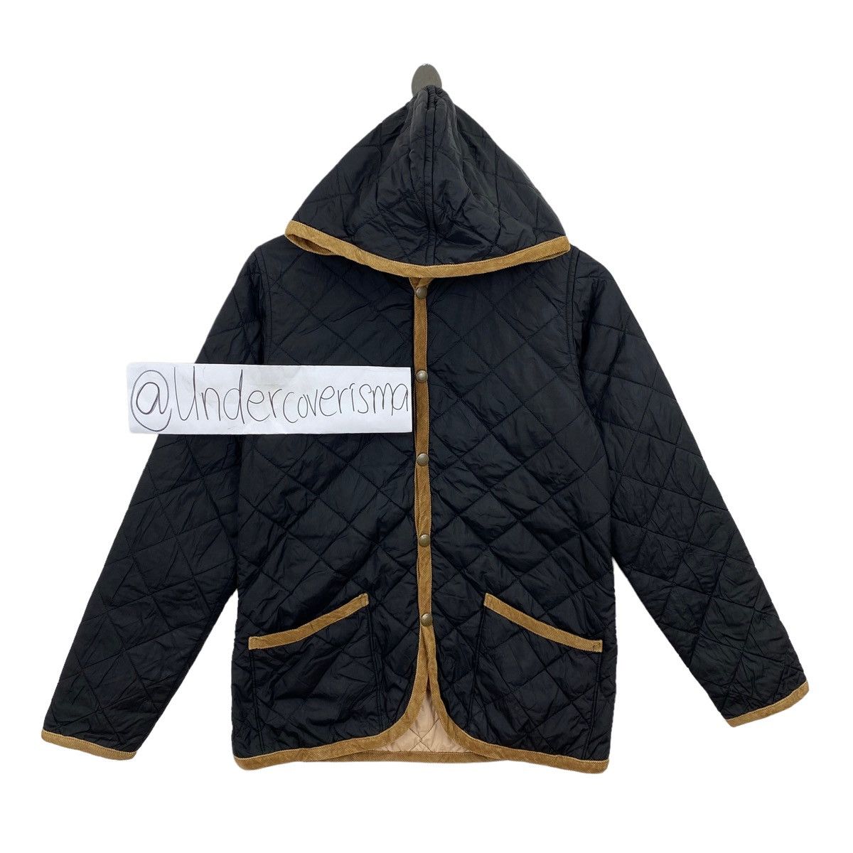 image of Vintage Vent D'ouest Par Le Minor Hooded Button Up Quilted Jacket in Black, Men's (Size Small)