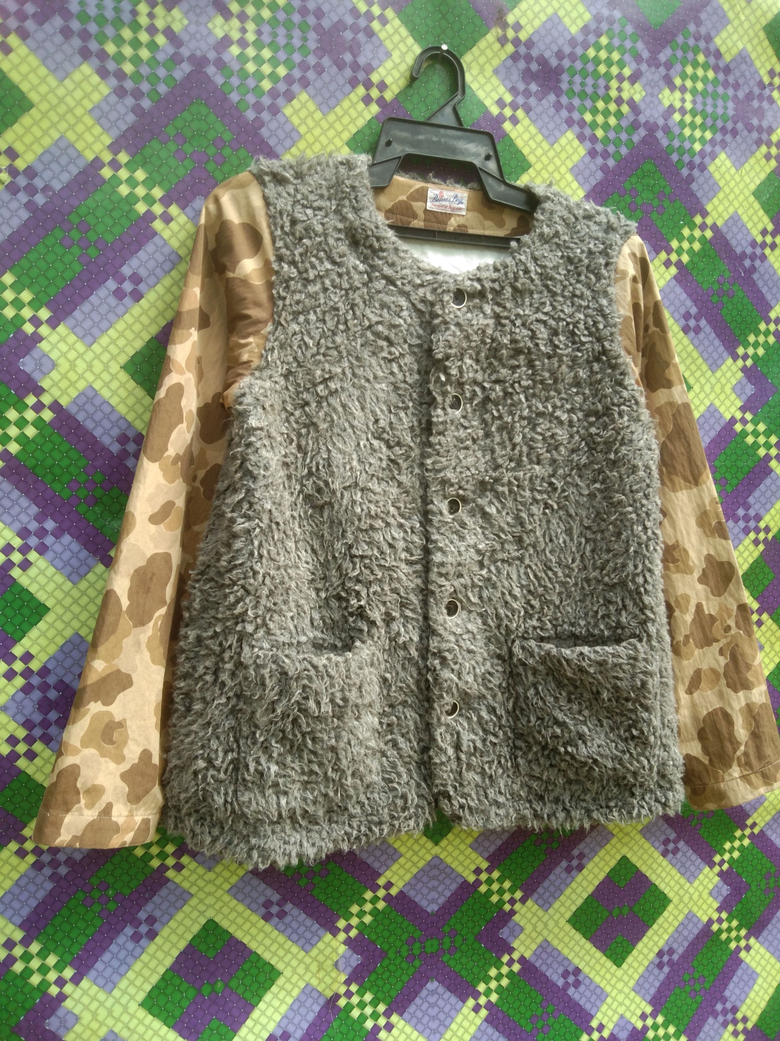 image of Beams Plus x Camo Vintage Beams Boy Cardigan With Camo Sleeve, Women's (Size Small)