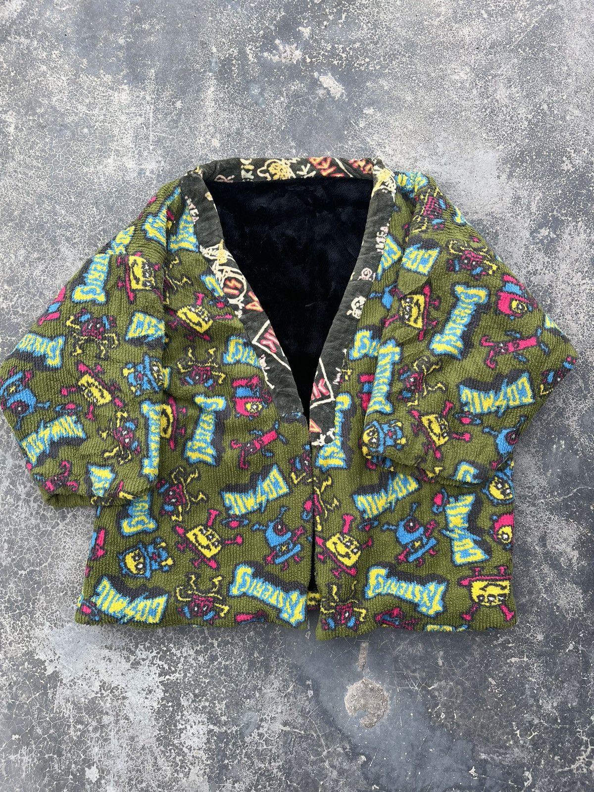 image of Hysteric Glamour Cosmic Printed Haori Fleece Kimono in Green/Black, Men's (Size Large)