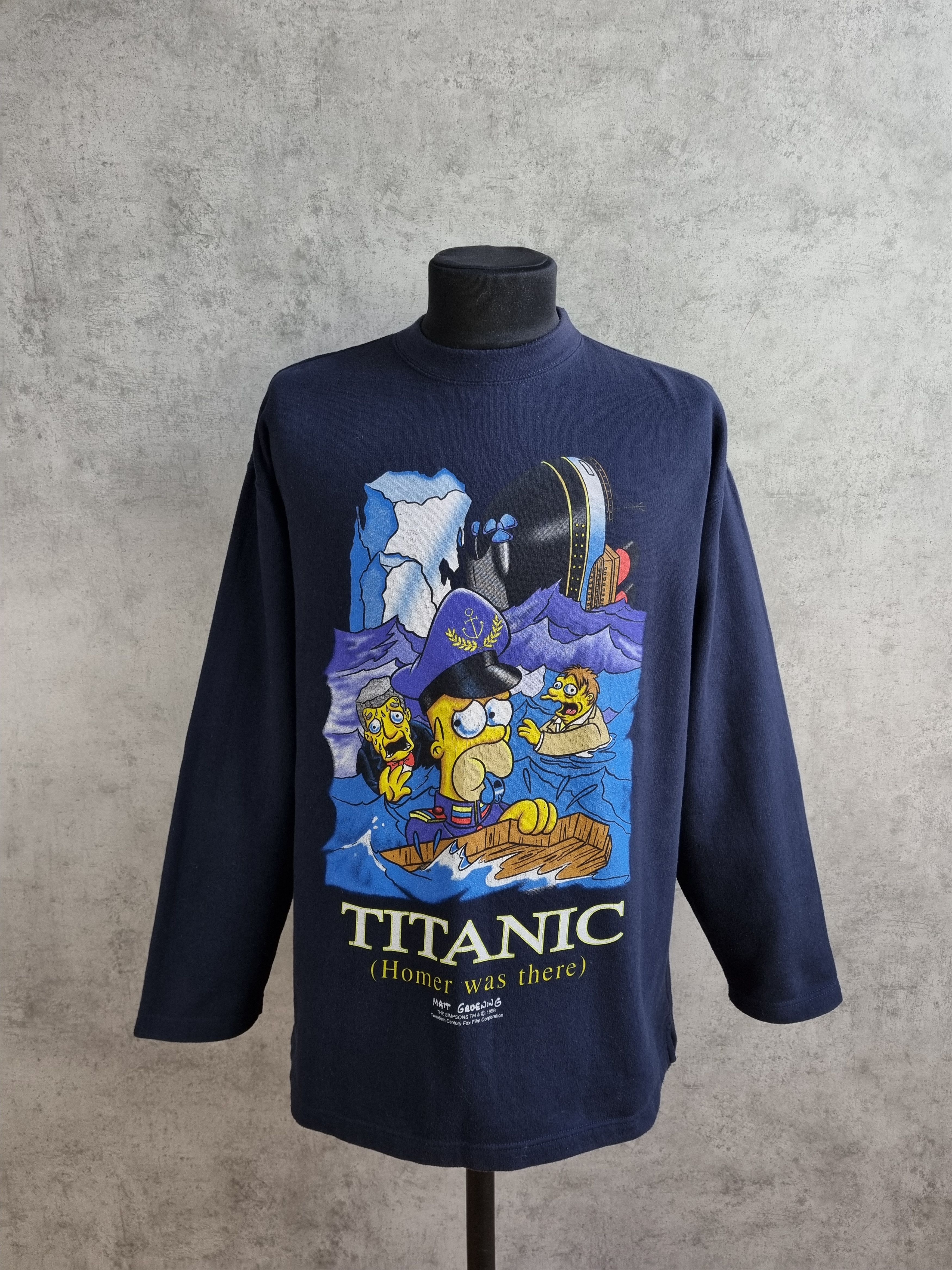 image of Cartoon Network x The Simpsons 98S Vintage Homer Titanic Matt Groening Sweatshirt in Navy (Size Lar