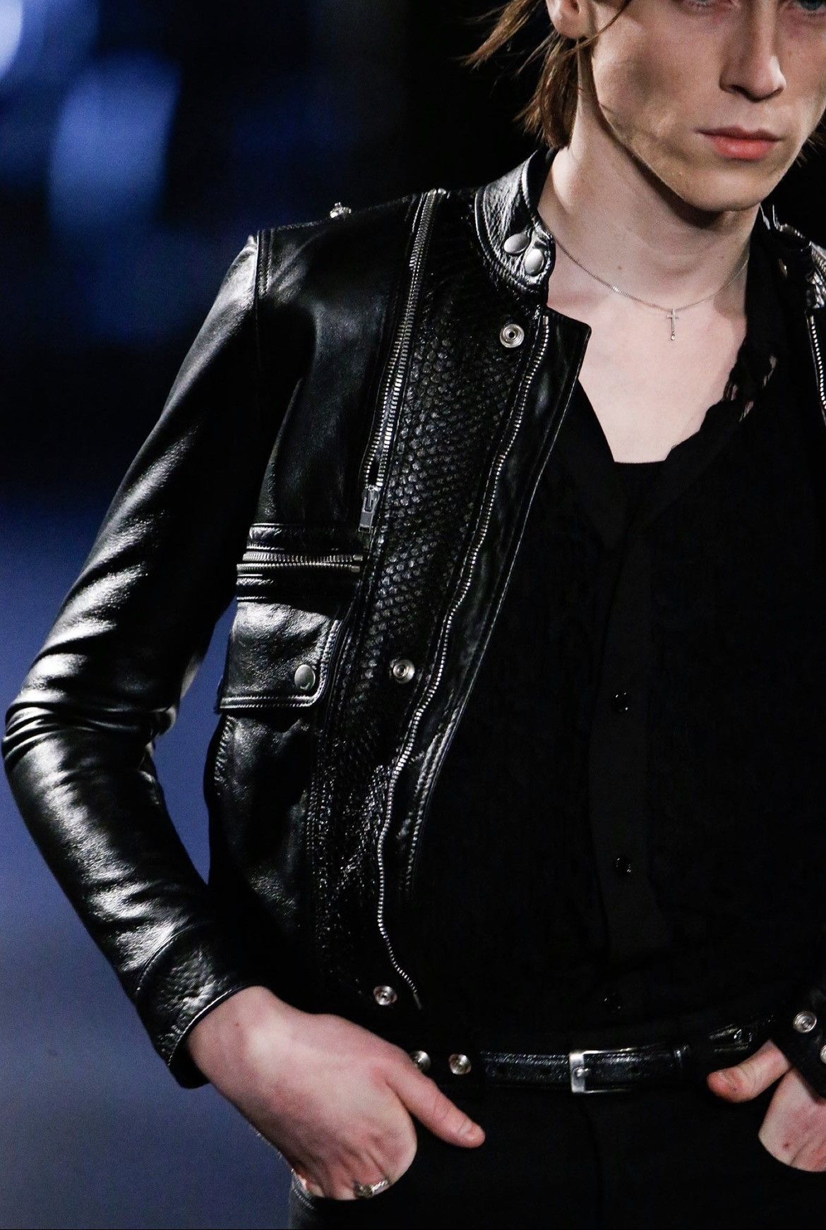 Hedi Slimane × Saint Laurent Paris 15FW Python Patch Aviator Leather Jacket Size US M / EU 48-50 / 2 - 14 Thumbnail