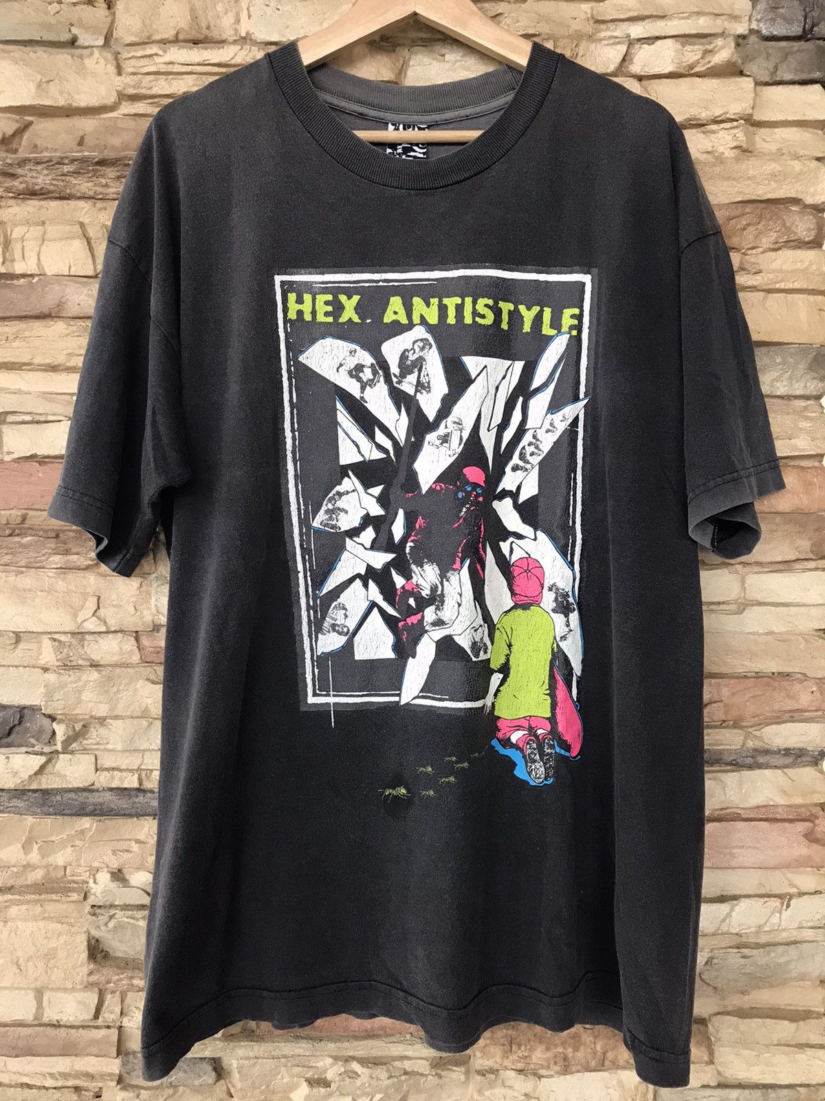 image of 1990X Clothing x Hex vintage Hex Anti Style Japan Skate T Shirt in Faded Black, Men's (Size XL)