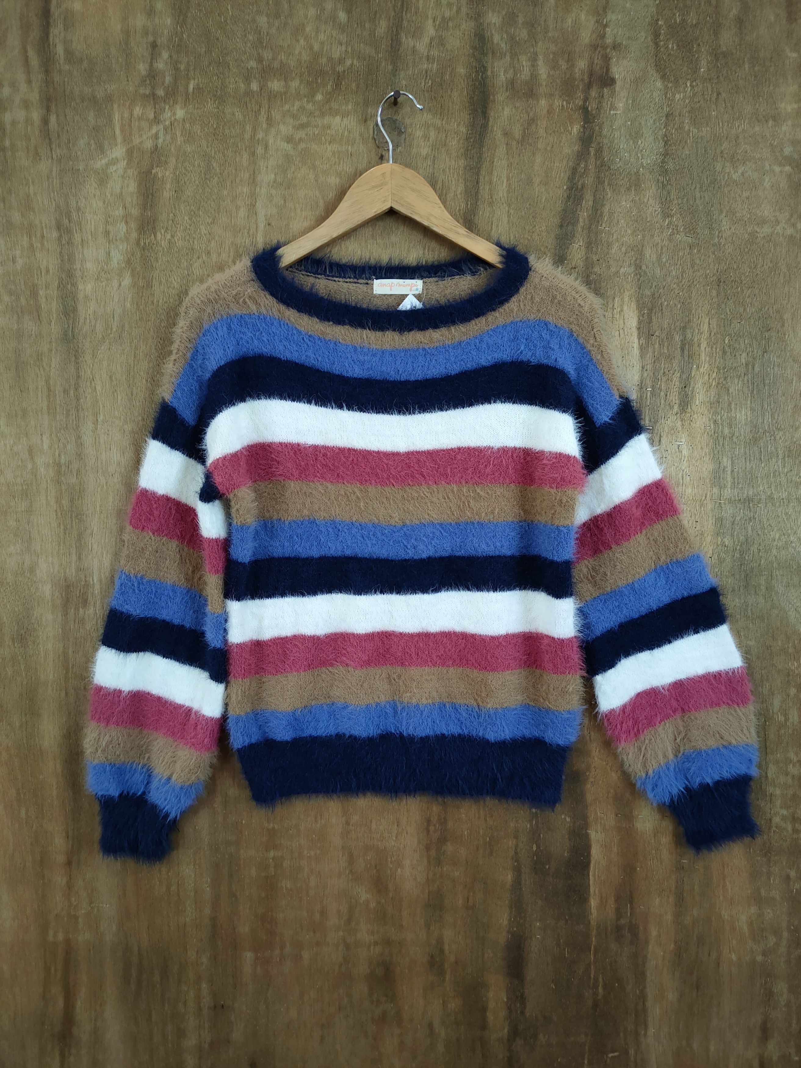 image of 1990X Clothing x Coloured Cable Knit Sweater Anap Mimpi Stripe Rainbow Mohair Fur Shaggy Knitwear46