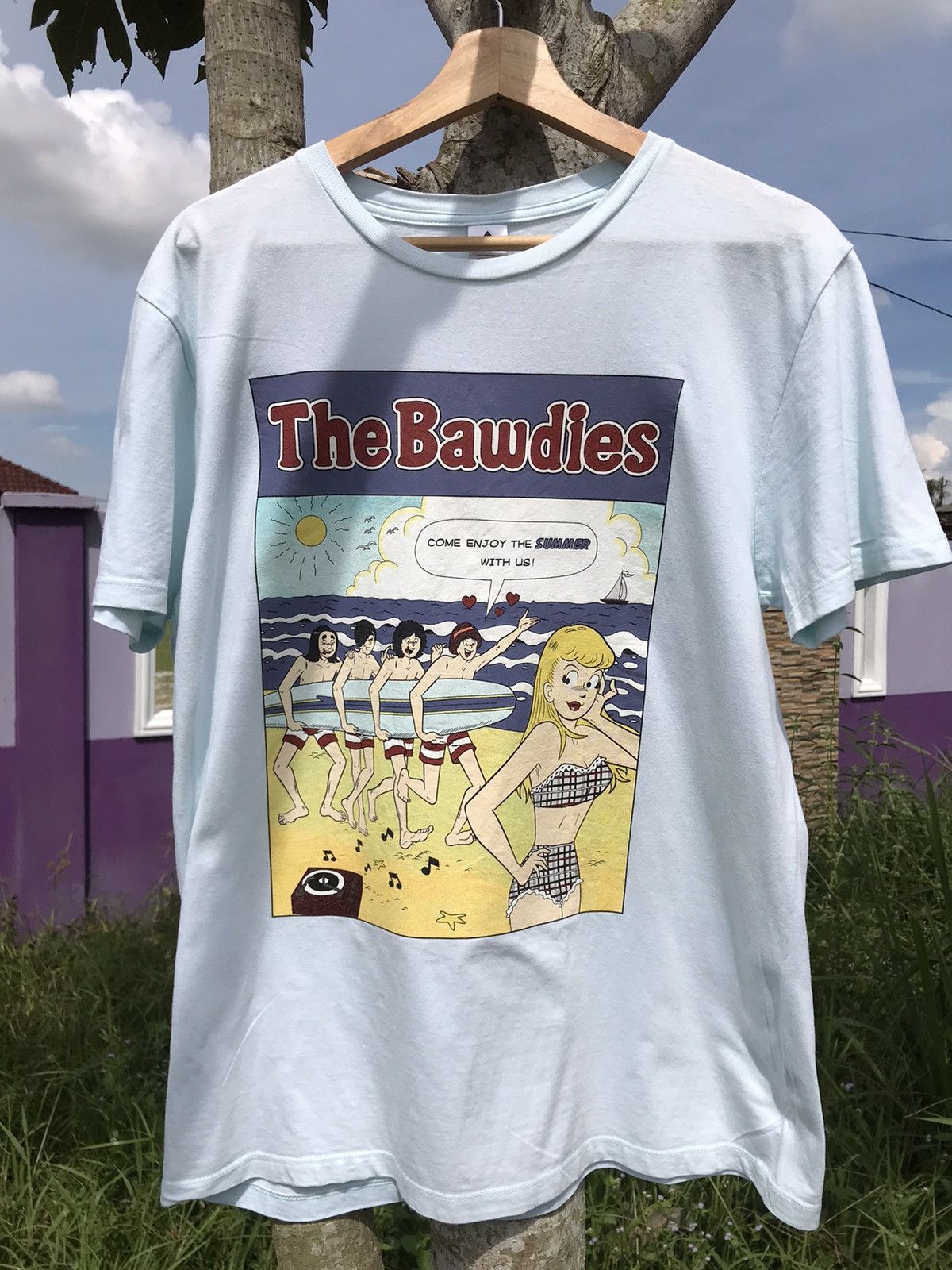 image of The Bawdies Art Summer Tshirt in White, Men's (Size Medium)