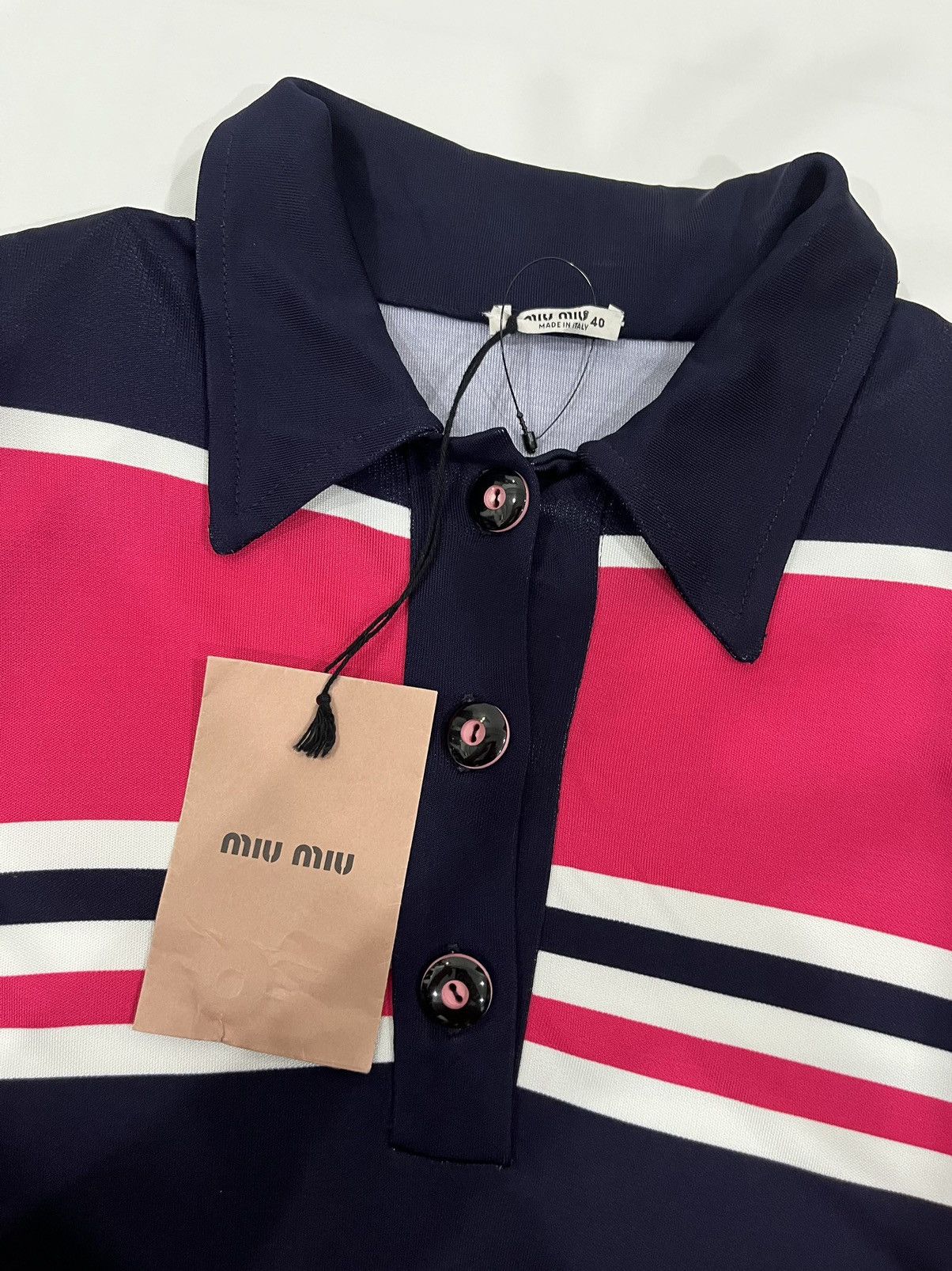 Other New‼️MIU MIU 2017 Organzino Long Sleeve Dress Navy Blue Pink Size S / US 4 / IT 40 - 6 Thumbnail