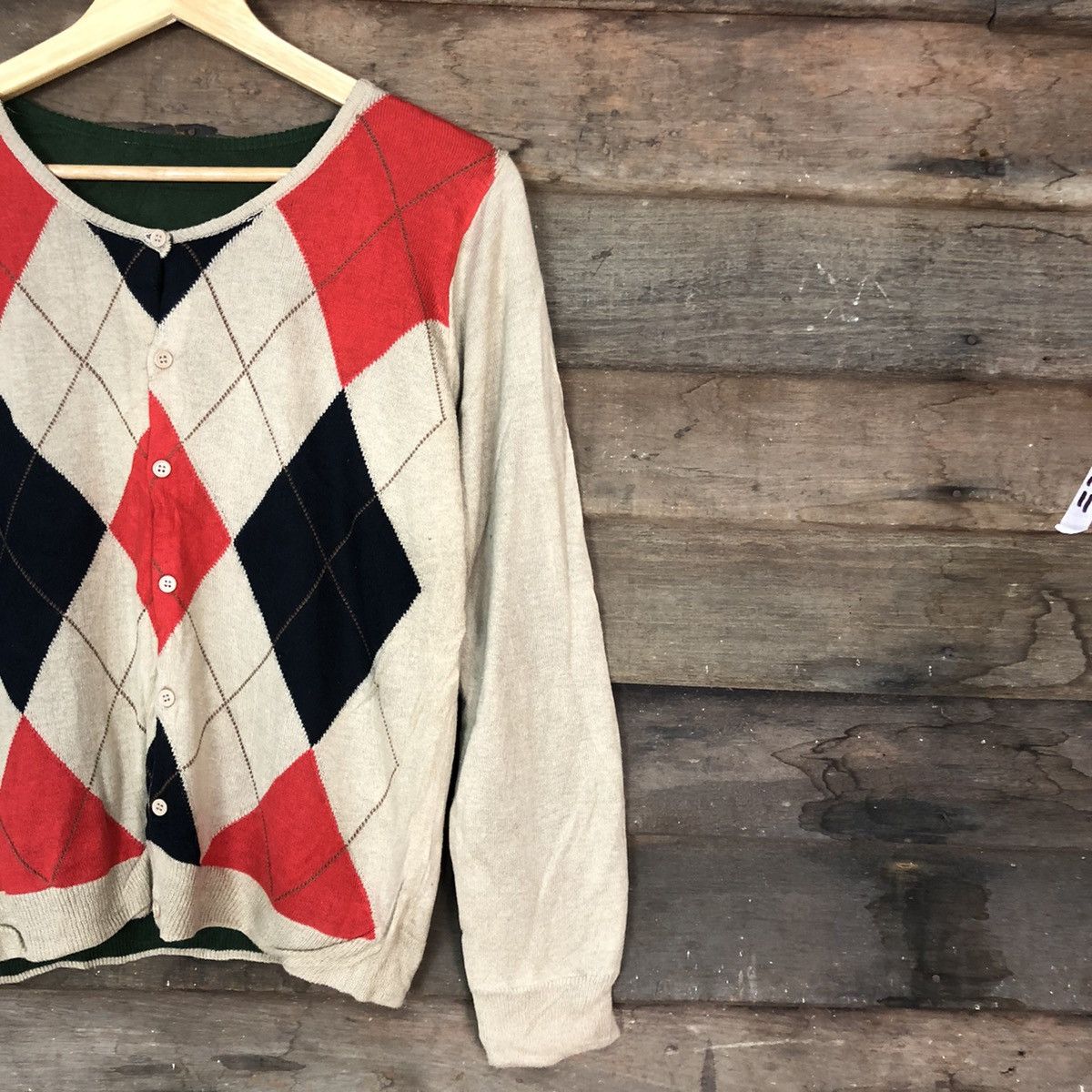 Homespun Knitwear DLL Japan Checkered art Brown KNitwear cardigan #c672 Size US S / EU 44-46 / 1 - 5 Thumbnail