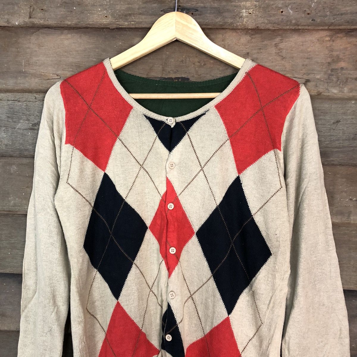 Homespun Knitwear DLL Japan Checkered art Brown KNitwear cardigan #c672 Size US S / EU 44-46 / 1 - 8 Thumbnail