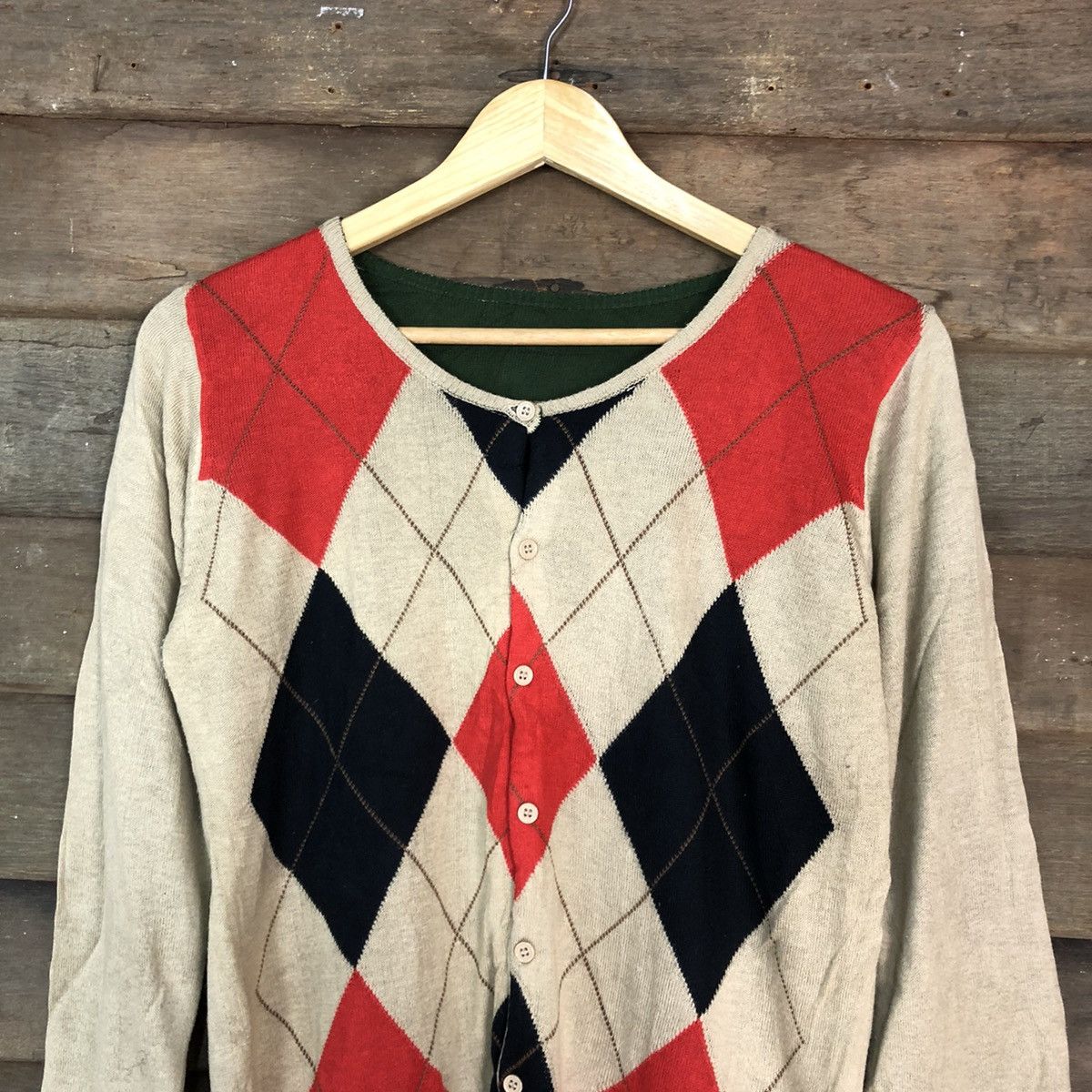 Homespun Knitwear DLL Japan Checkered art Brown KNitwear cardigan #c672 Size US S / EU 44-46 / 1 - 2 Thumbnail