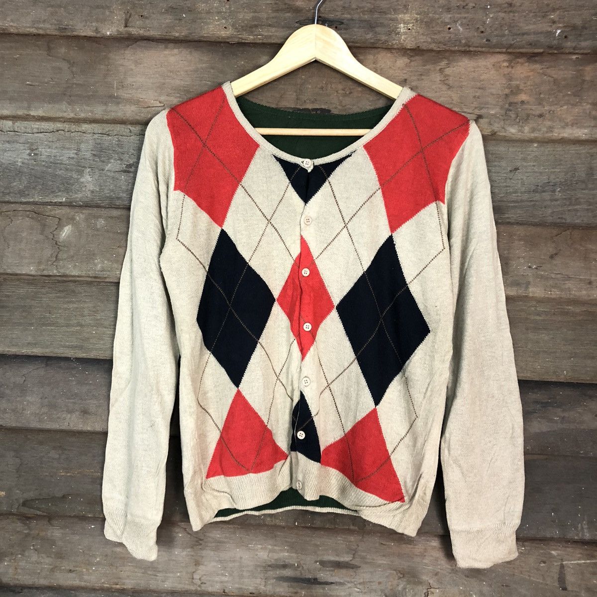 Homespun Knitwear DLL Japan Checkered art Brown KNitwear cardigan #c672 Size US S / EU 44-46 / 1 - 3 Thumbnail