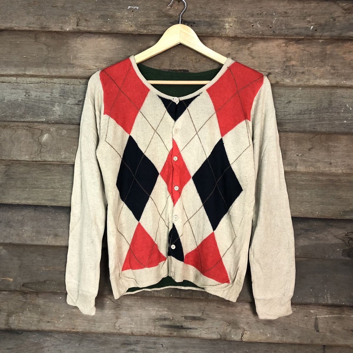 Homespun Knitwear DLL Japan Checkered art Brown KNitwear cardigan #c672 Size US S / EU 44-46 / 1 - 1 Thumbnail