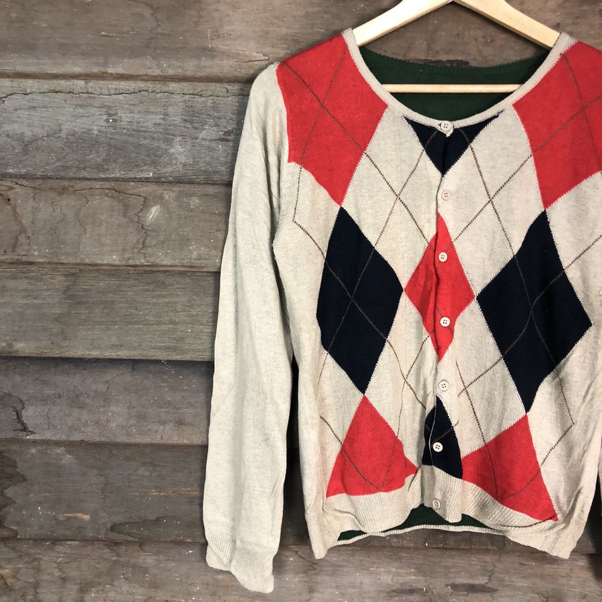 Homespun Knitwear DLL Japan Checkered art Brown KNitwear cardigan #c672 Size US S / EU 44-46 / 1 - 7 Thumbnail