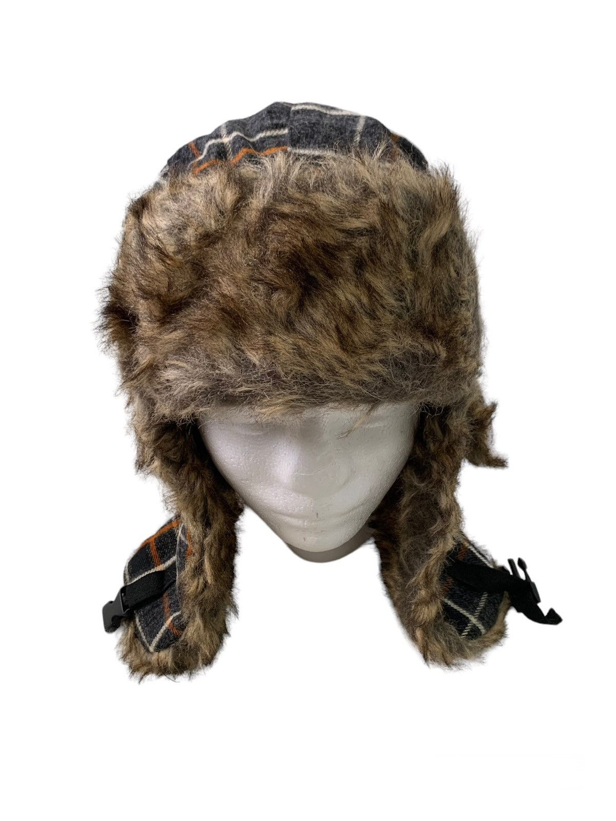 Japanese Brand Nice Checkered Style Trapper Hat Furry Like Size ONE SIZE - 3 Thumbnail