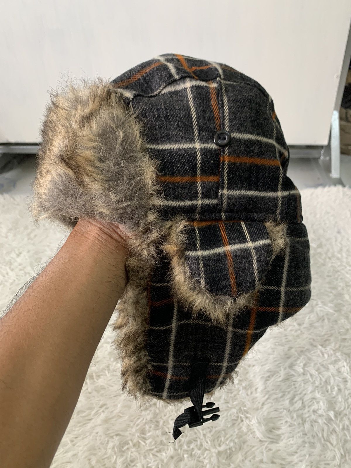 Japanese Brand Nice Checkered Style Trapper Hat Furry Like Size ONE SIZE - 10 Thumbnail