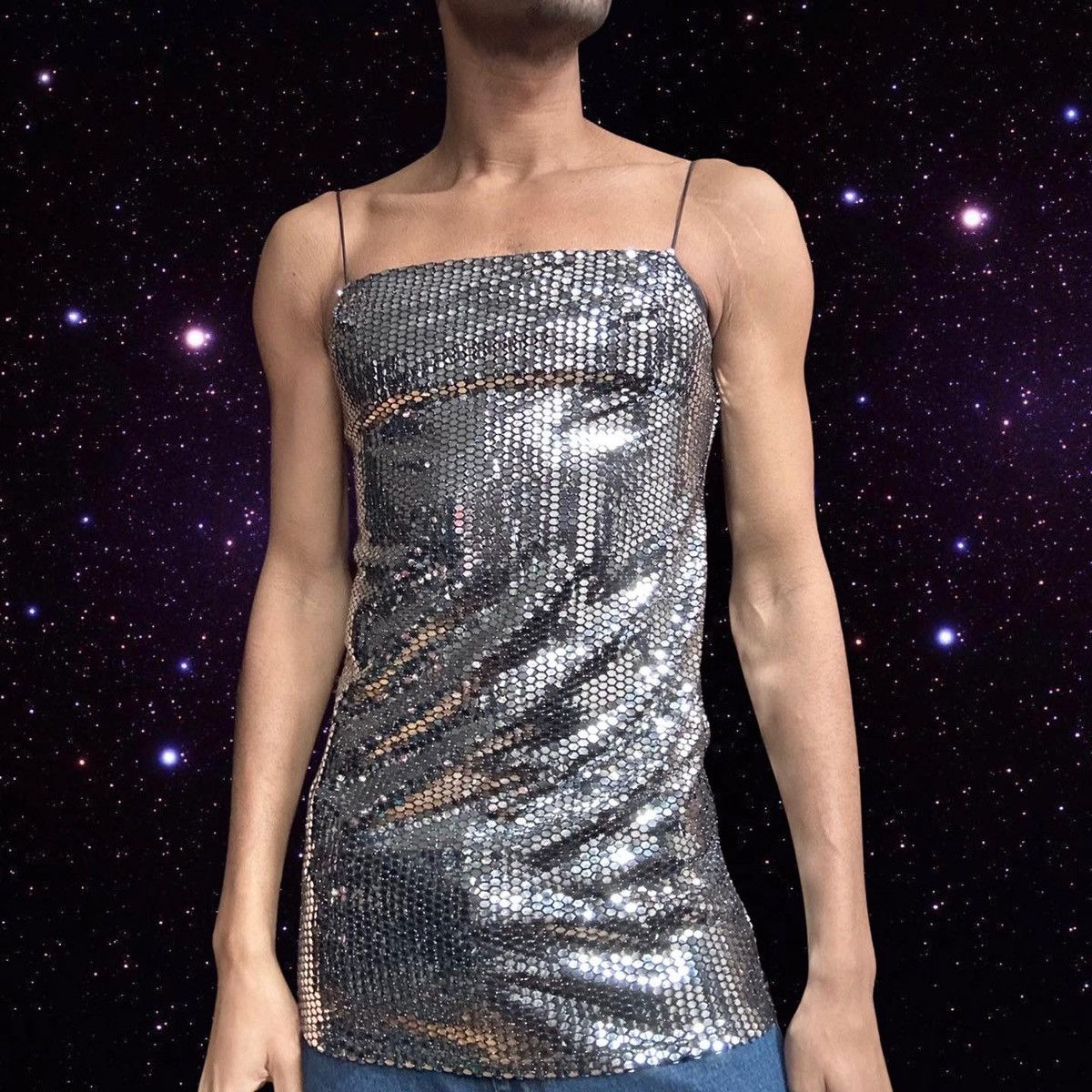 Topshop TOPSHOP SILVER MIRROR MINI TUBE BODY CON DRESS _ 6 Size M / US 6-8 / IT 42-44 - 1 Thumbnail
