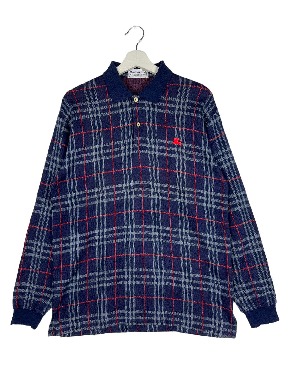 Burberry 🔥 BURBERRYS BLUE NOVA CHECK POLO LONG SLEEVE Size US M / EU 48-50 / 2 - 2 Thumbnail