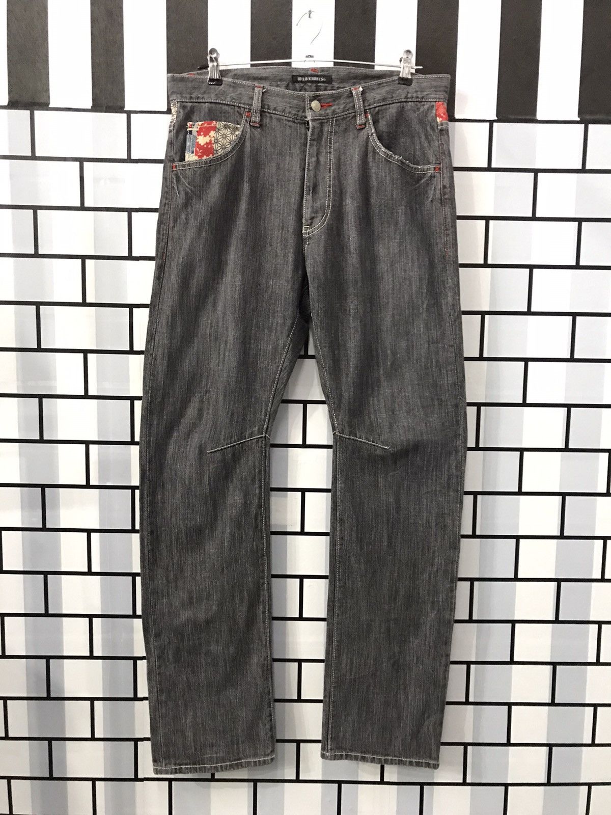 Art Comes First × Japanese Brand Wild Khakis Japan Double Pocket Japan Art Motif Slim Denim Size US 33 - 3 Thumbnail