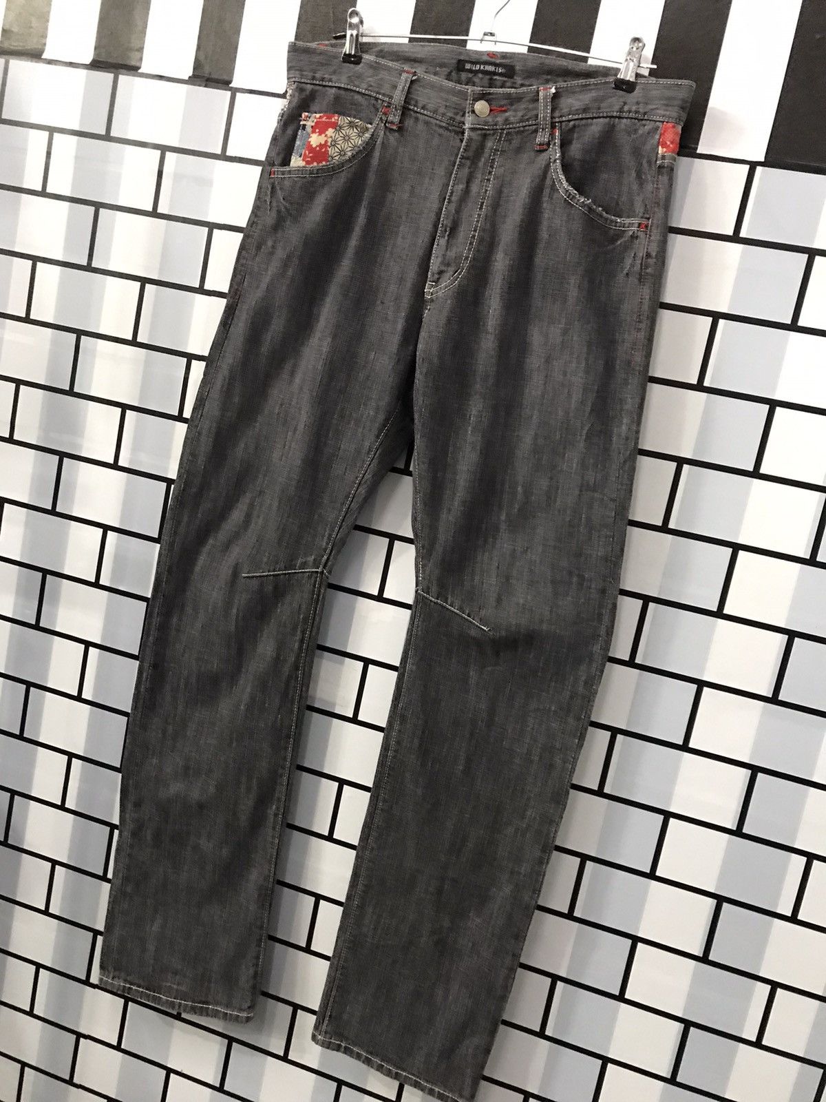 Art Comes First × Japanese Brand Wild Khakis Japan Double Pocket Japan Art Motif Slim Denim Size US 33 - 4 Thumbnail