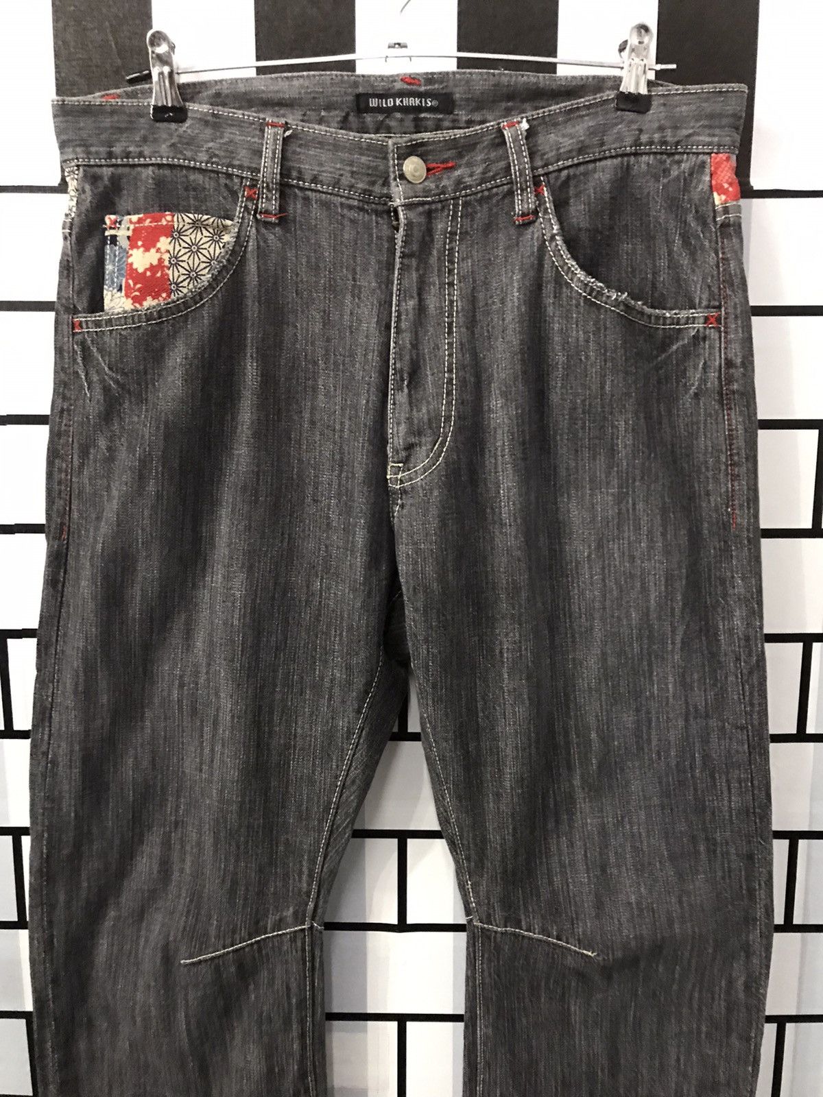 Art Comes First × Japanese Brand Wild Khakis Japan Double Pocket Japan Art Motif Slim Denim Size US 33 - 5 Thumbnail