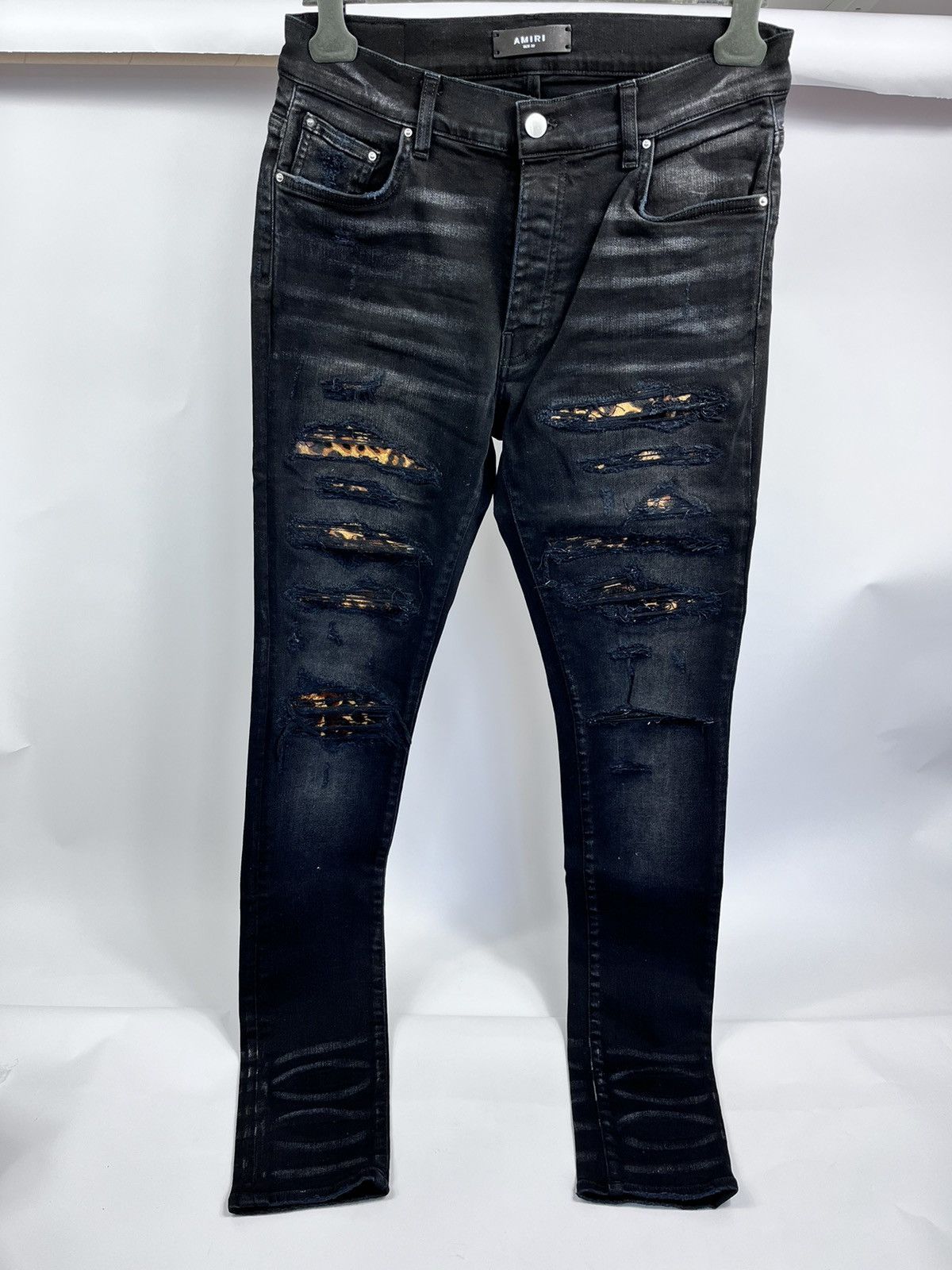 Amiri LEOPARD PATCH PONY HAIR DISTRESSED JEANS Size US 32 / EU 48 - 1 Thumbnail