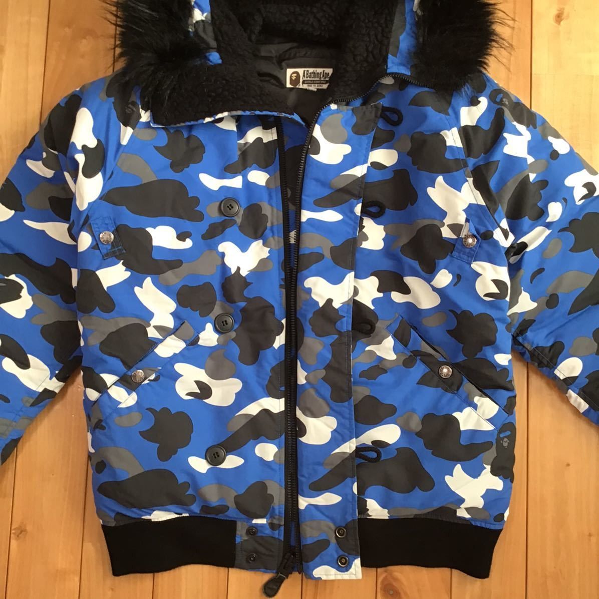Bape BAPE Blue camo hoodie fur down jacket a bathing ape Size US L / EU 52-54 / 3 - 3 Thumbnail