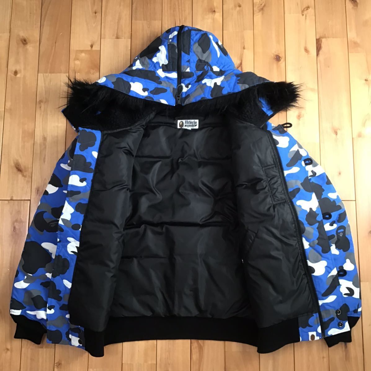 Bape BAPE Blue camo hoodie fur down jacket a bathing ape Size US L / EU 52-54 / 3 - 4 Thumbnail