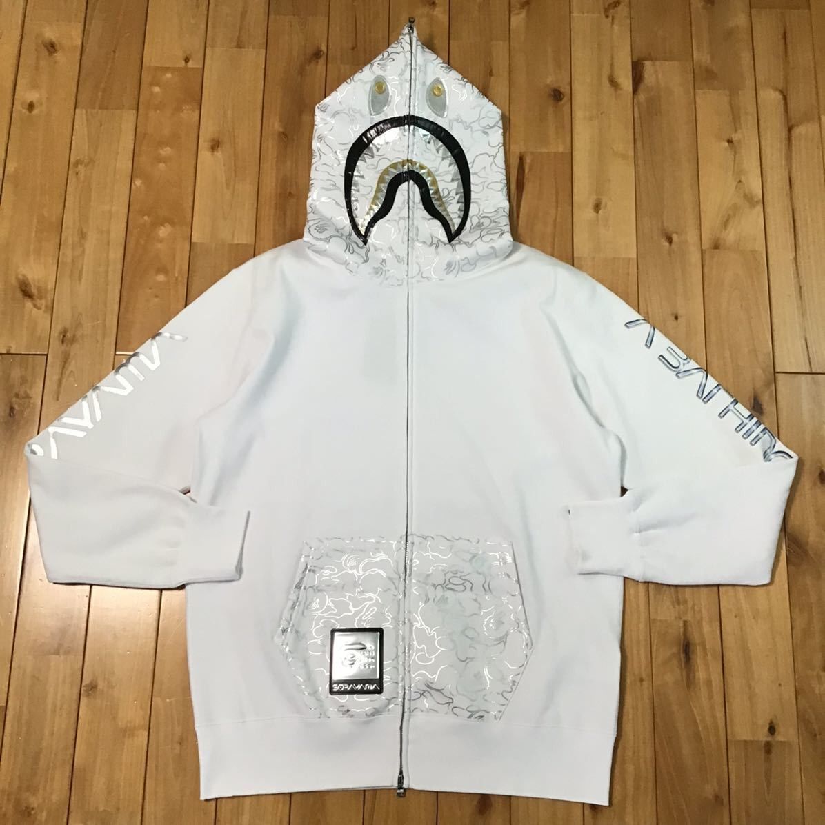 image of Bape × Hajime Sorayama Shark Full Zip Hoodie Ape in White, Men's (Size XL)