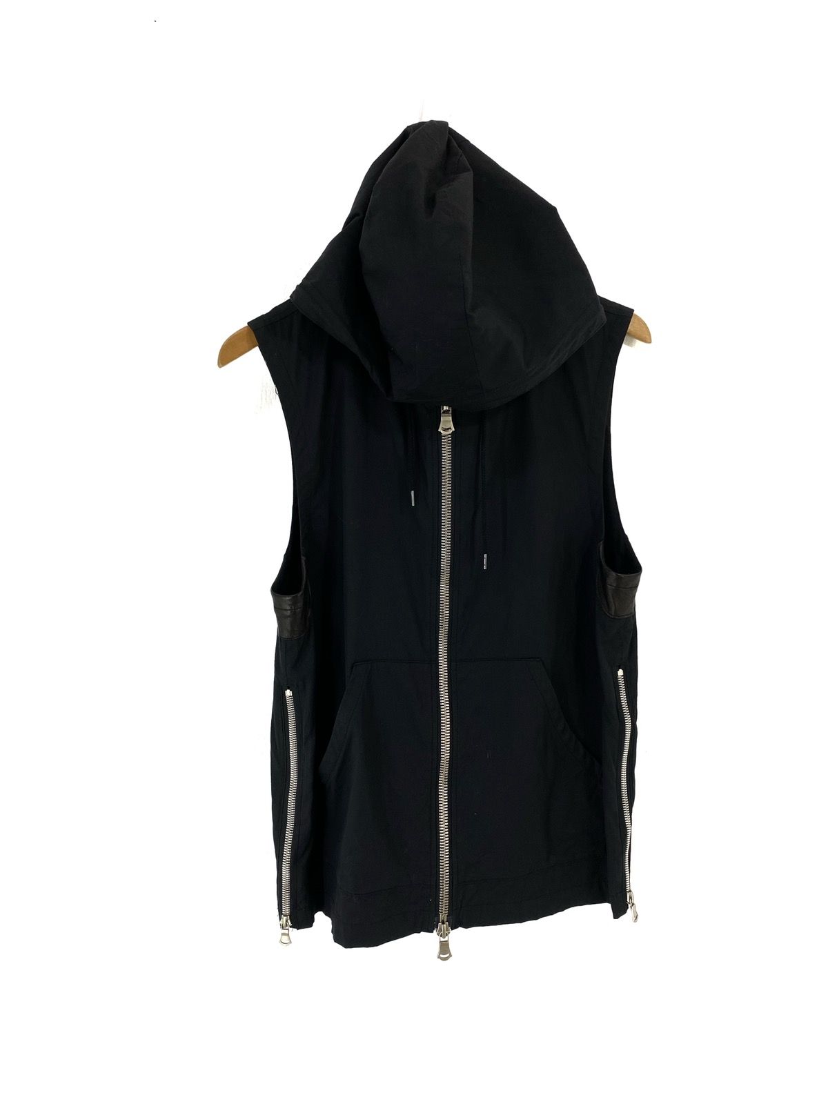 Pre-owned Miharayasuhiro Tactical Zipper Sleeveless Jacket Hoodies With Sheep Leather In Black