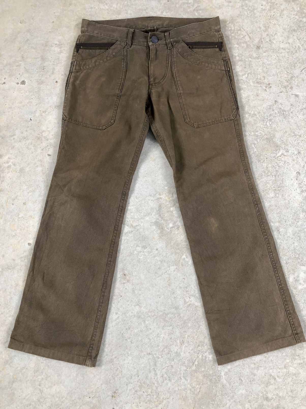 image of Vintage 291295 Homme Flared Pants Distressed Jeans in Chocolate, Men's (Size 34)