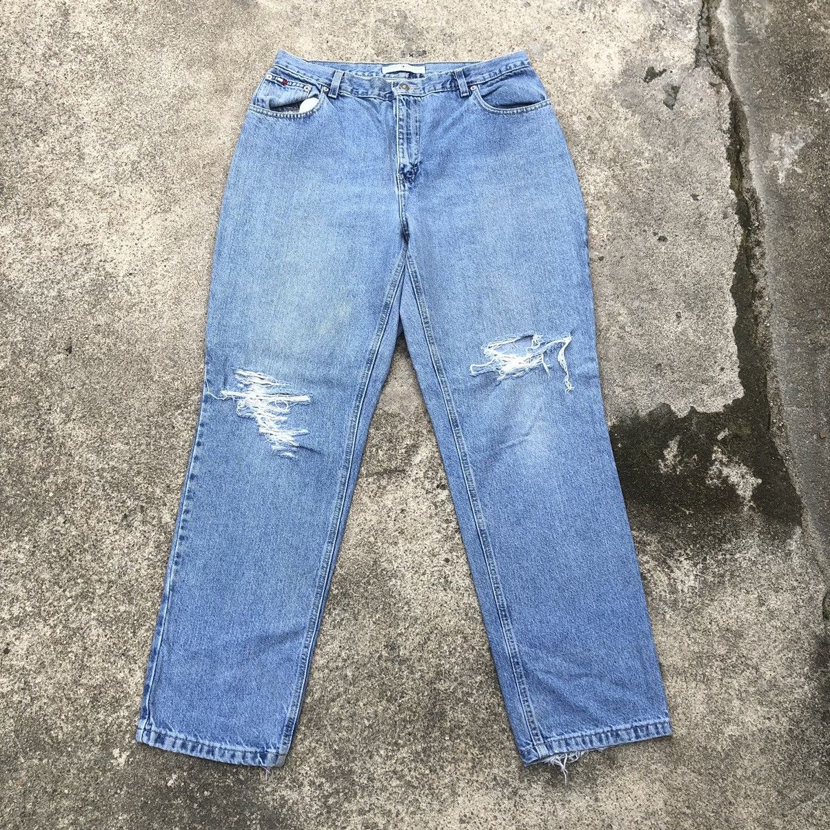 Tommy Hilfiger × Vintage 🔥Trash🔥Tommy Hilfiger Stoned Wash Rips Distress Denim Jeans Size US 32 / EU 48 - 1 Thumbnail