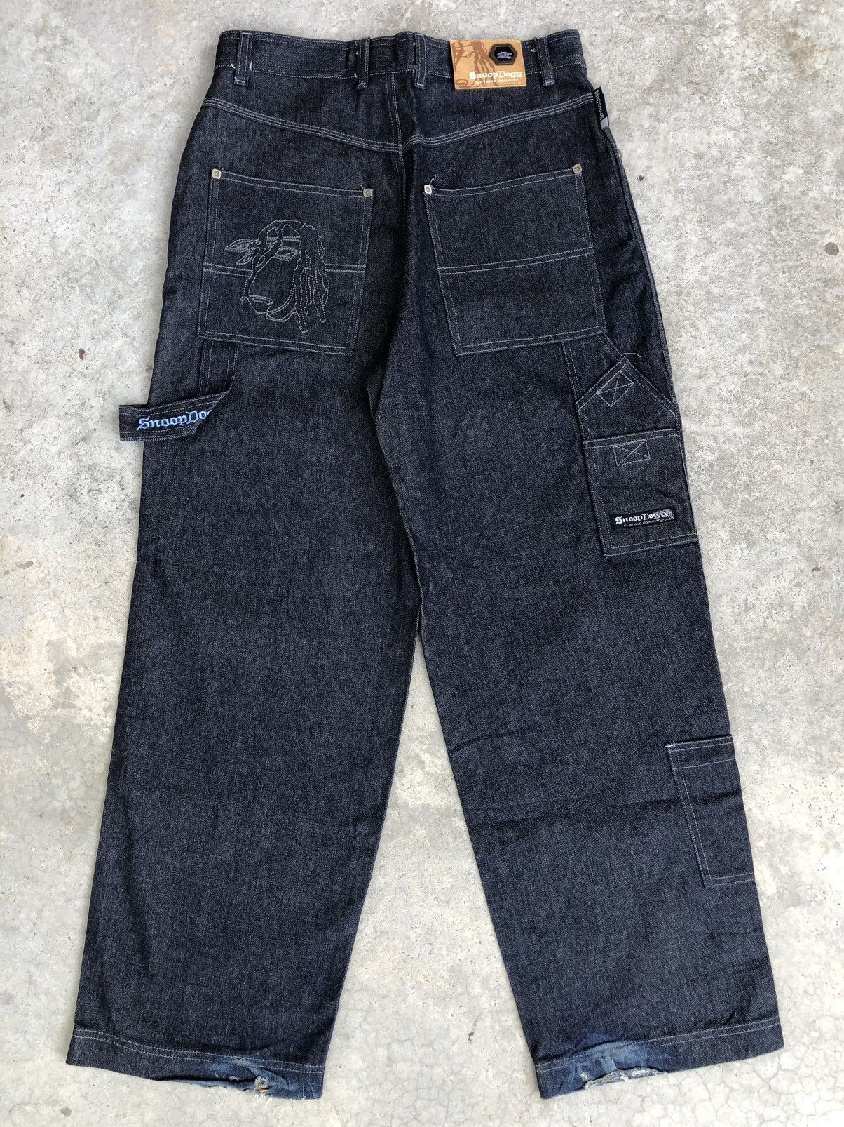 image of Snoop Dogg Embroidered Jeans Baggy Jeans Hip Hop Carpenter in Dark Blue, Men's (Size 33)