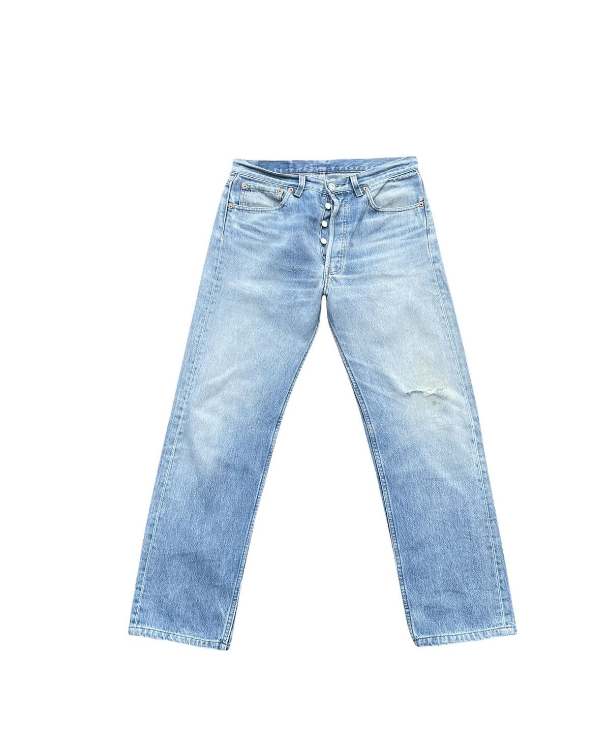 image of Vintage Levi’S 501 E 1991 Usa Aging Faded Distressed Denim in Blue, Men's (Size 33)