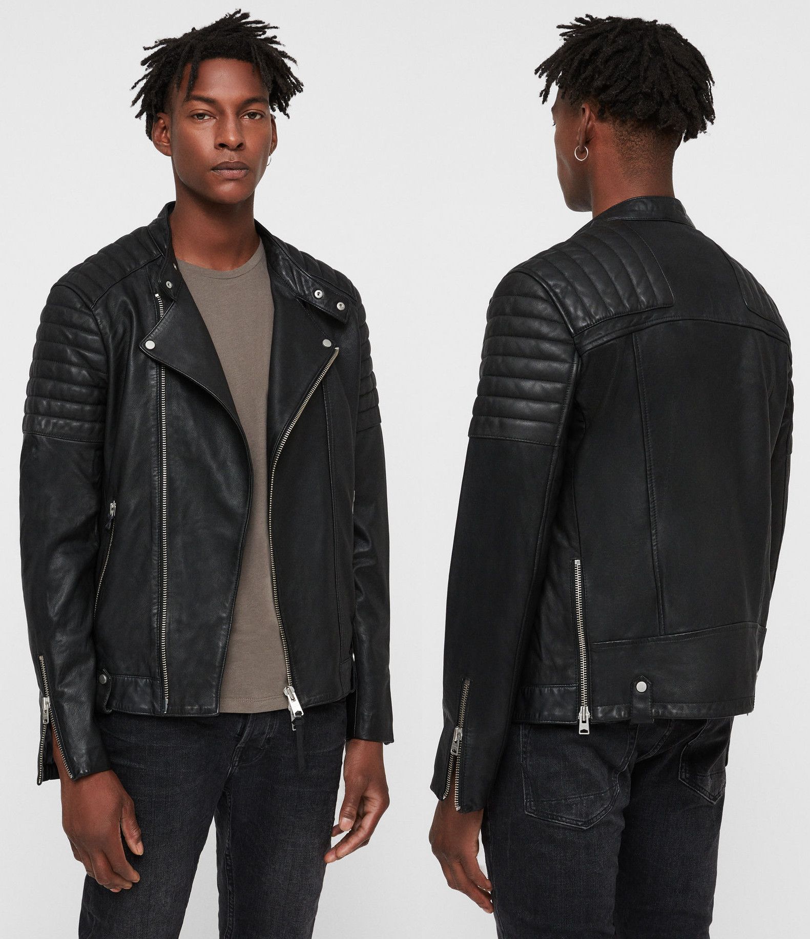 image of Allsaints Jasper Black Sheep Leather Jacket Xs Small, Men's