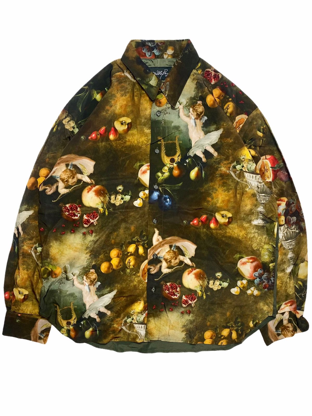 image of 1990S Milkboy - Printed Oil Painted Cupid & Fruits in Dark Green, Men's (Size Large)