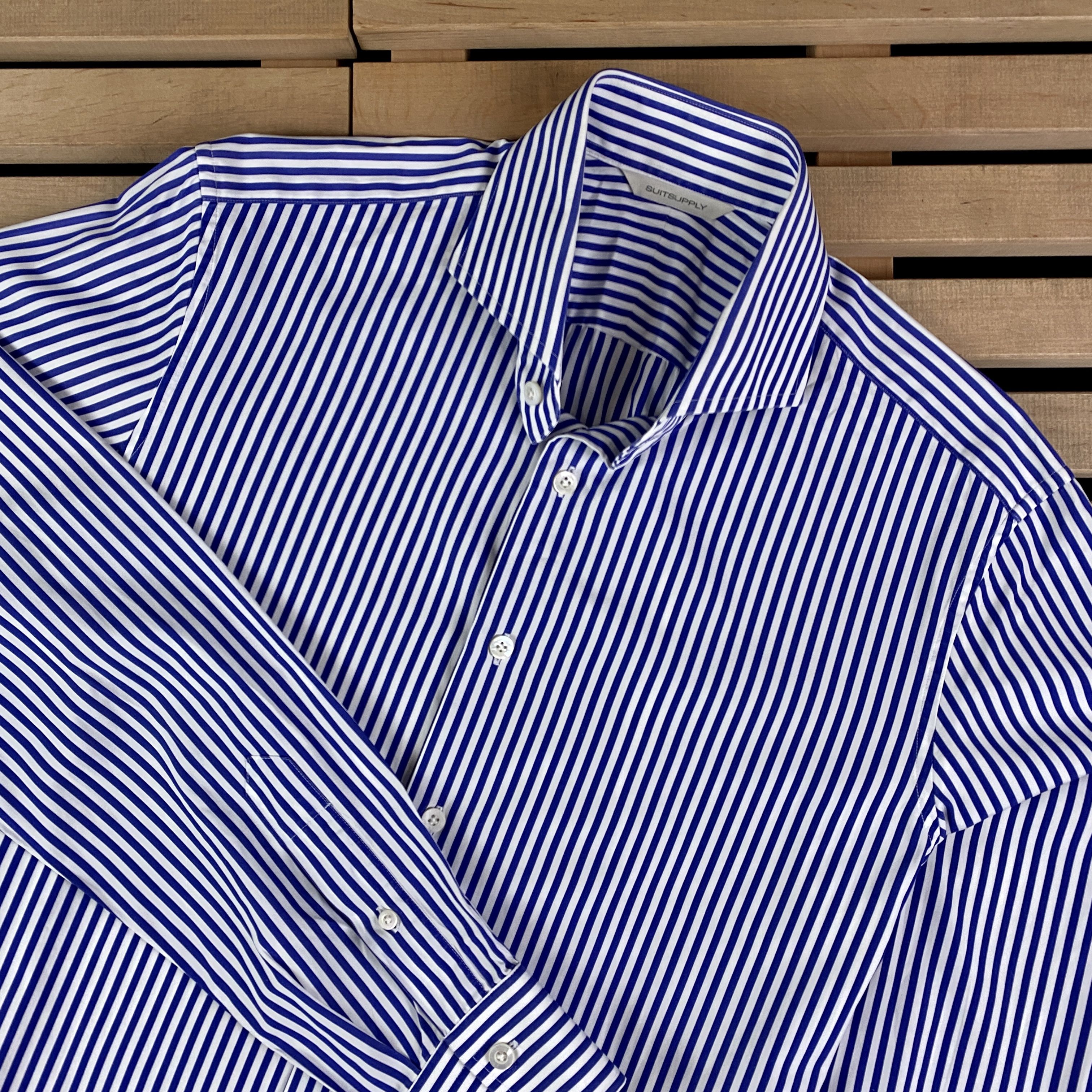 Suitsupply Mens Shirt Long Sleeve Suitsupply Button Striped Size L Blue Size US L / EU 52-54 / 3 - 2 Thumbnail