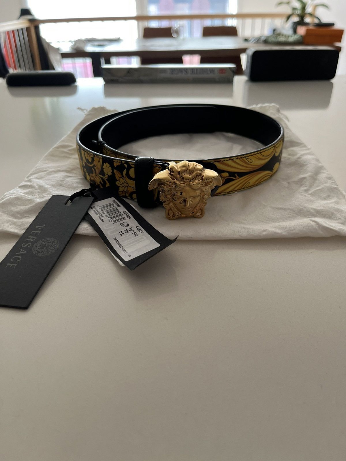 image of NWT - Versace Baroque Medusa Head Belt in Black/Gold, Men's (Size 28)