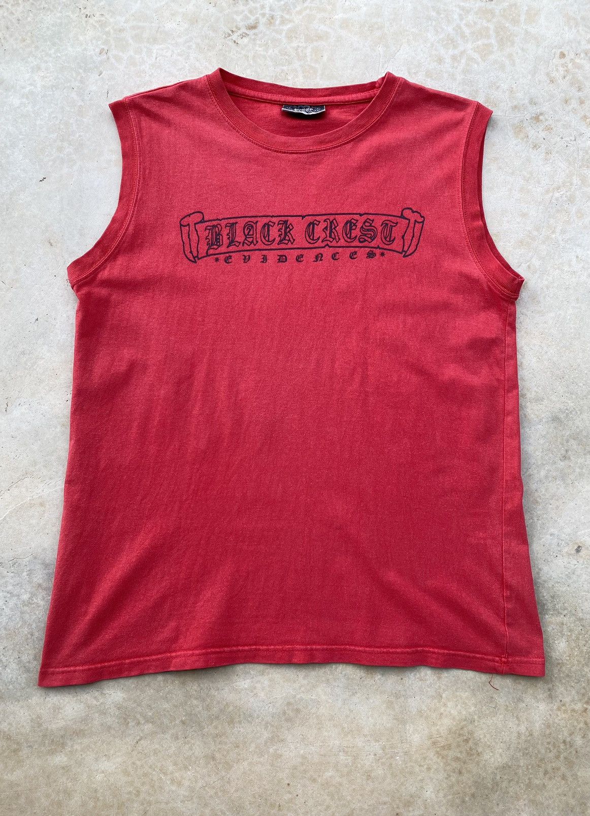 image of Vintage Black Crest Sleeveless Tees in Faded Red, Men's (Size Medium)
