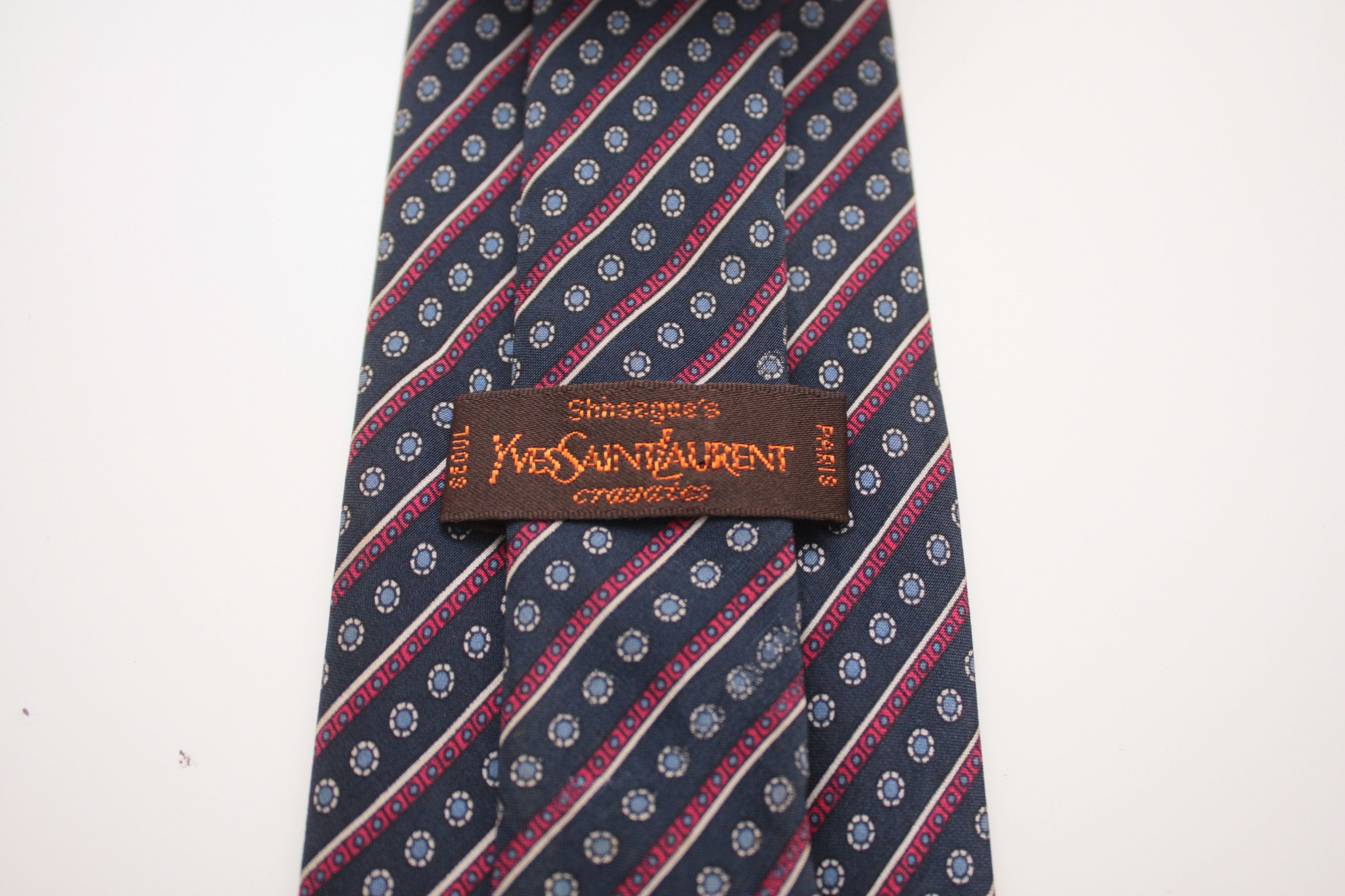 Yves Saint Laurent Yves Saint Laurent Vintage Navy Red Silk Tie Size ONE SIZE - 2 Thumbnail
