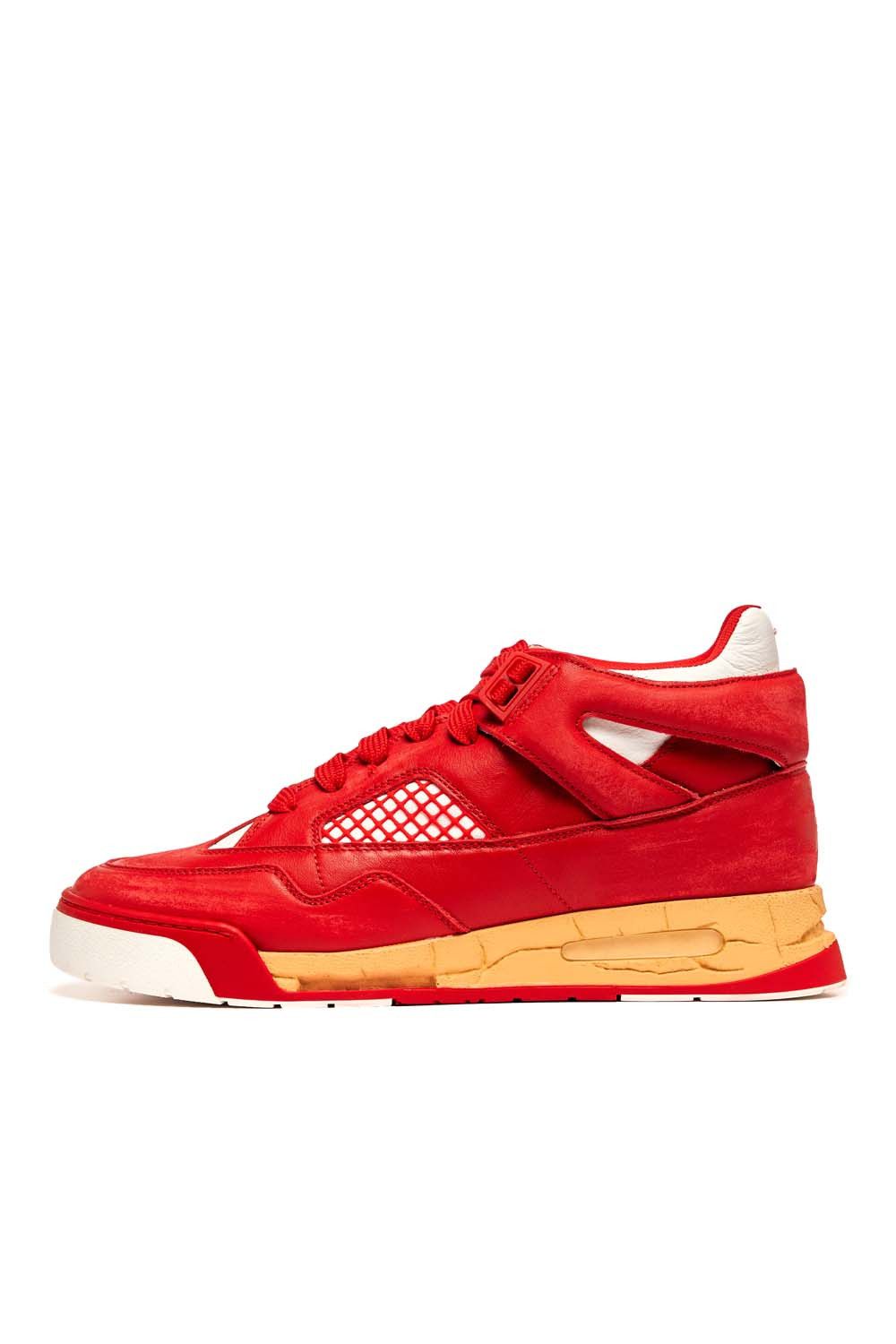 image of Maison Margiela Mesh-Panel Lace-Up Sneakers In Red, Men's (Size 8)