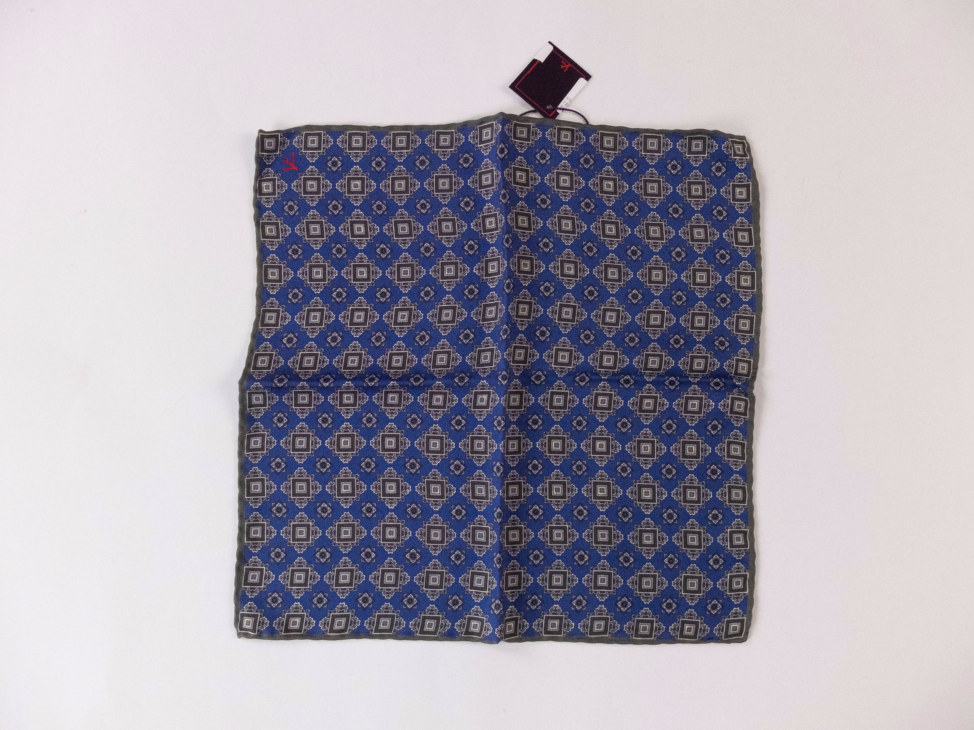 Isaia 3 x ISAIA blue polka dot & floral print silk pocket square Size ONE SIZE - 2 Thumbnail