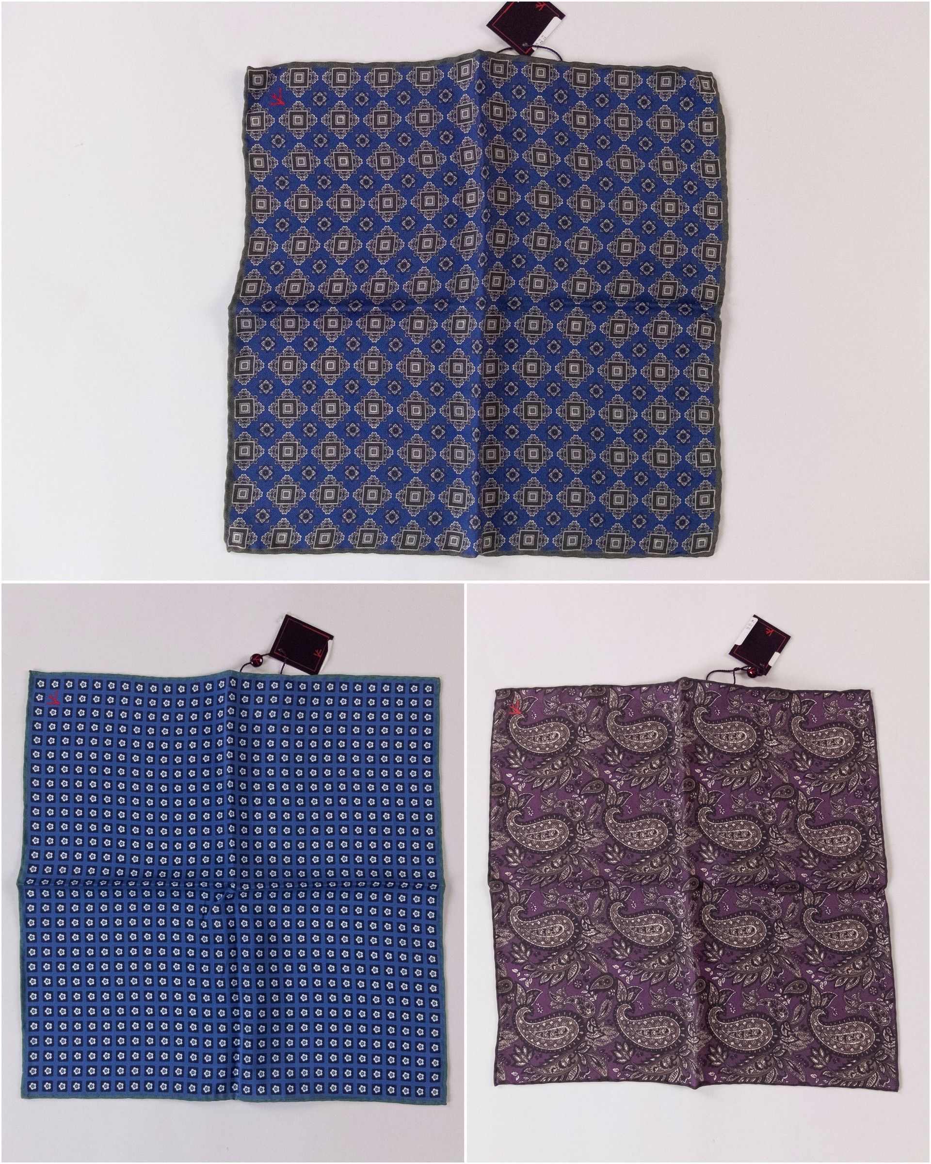 Isaia 3 x ISAIA blue polka dot & floral print silk pocket square Size ONE SIZE - 1 Thumbnail