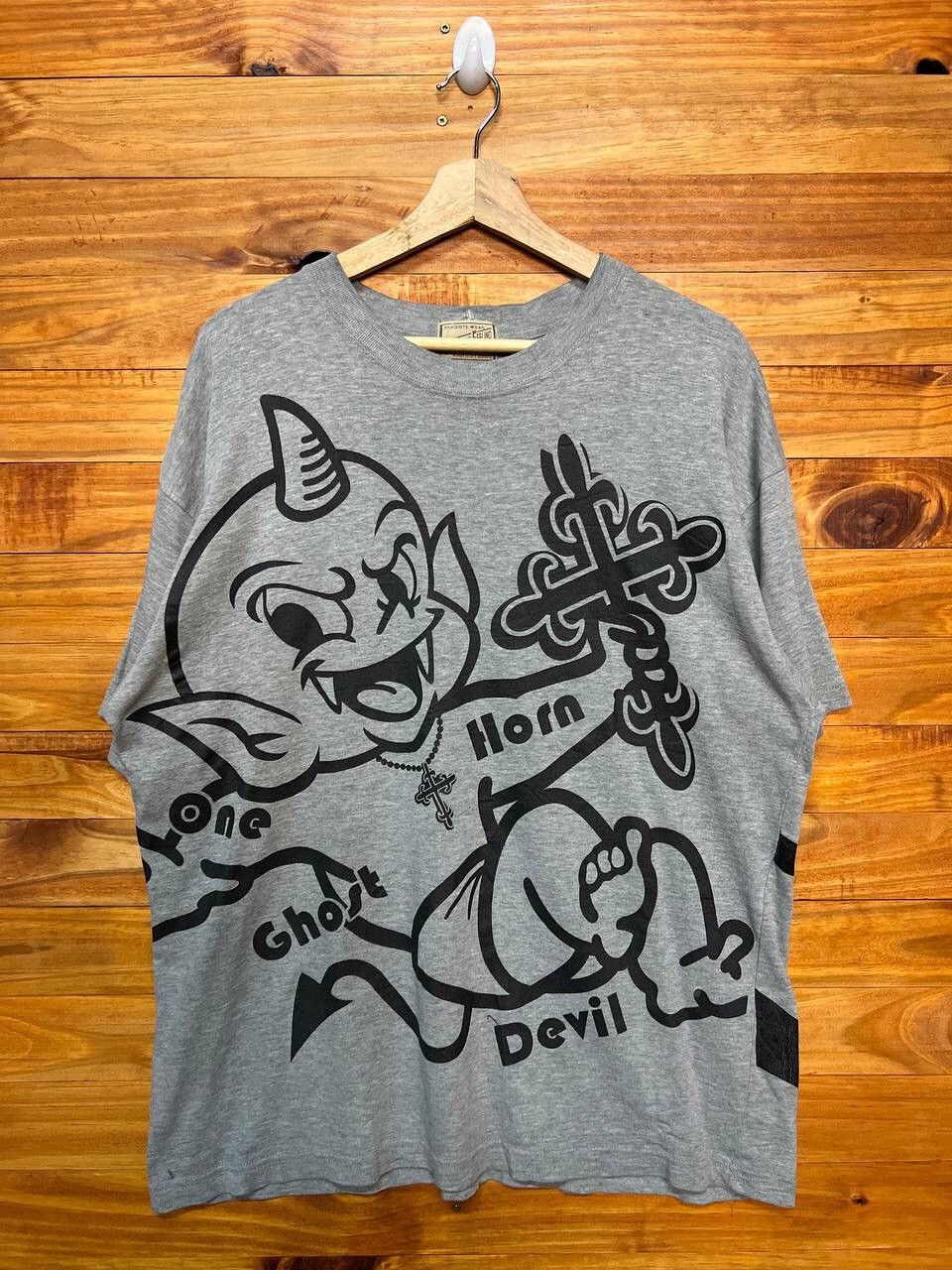 image of Vintage One Horn Ghost Devil Overprint Tees in Grey, Men's (Size Large)