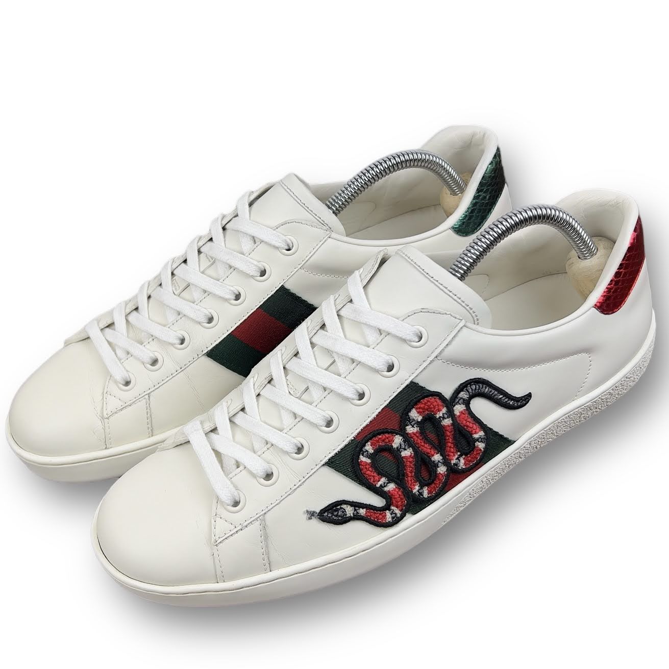 image of Gucci Ace Web Sneaker Snake Embroidered Python Heel Shoes 8 G in White, Men's (Size 9)